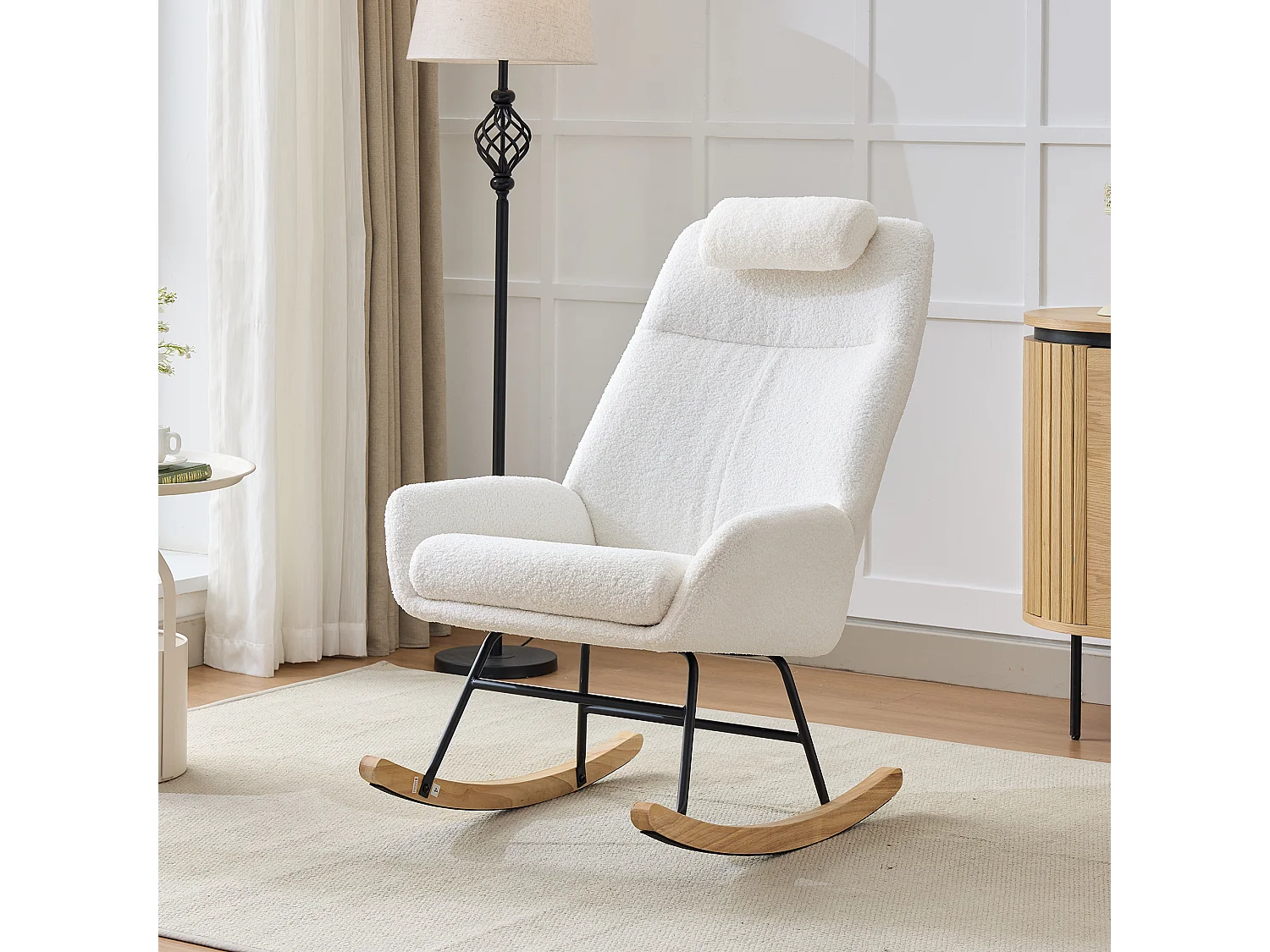 Teddy Velvet Schommelstoel met Voetenbank en Hoofdsteun - 54 x 98 x 96,5 cm - Wit