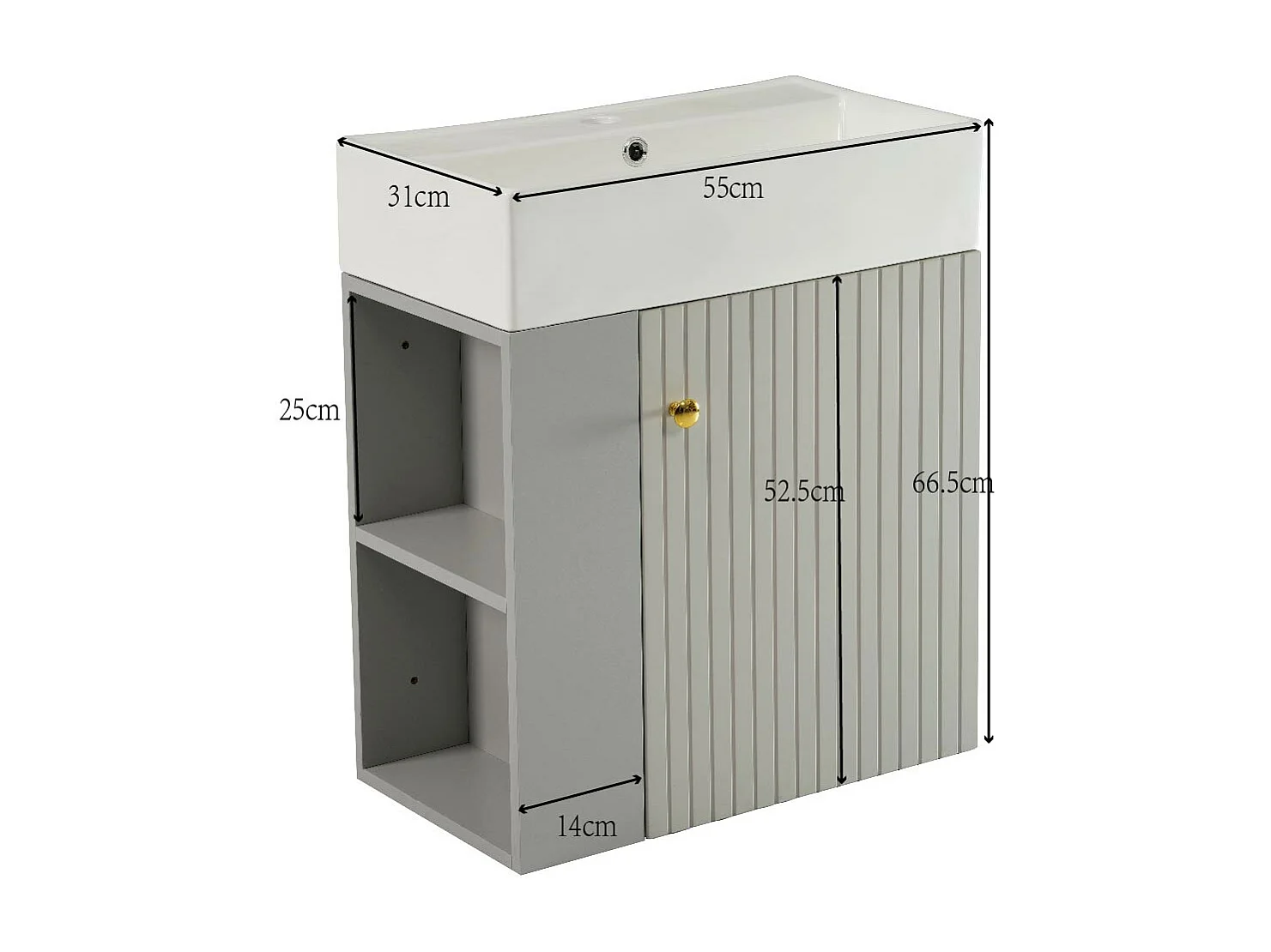 Szafka łazienkowa pod pojedynczą umywalkę - 2 wnęki boczne i 1 drzwi - 55 x 31 x 66,5 cm - Płyta wiórowa - Szara