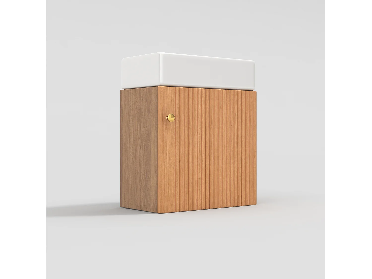 Enkele wastafel badkamermeubel, lage kast met keramische wastafel - 46 x 26 x 56 cm - MDF hout - Naturel