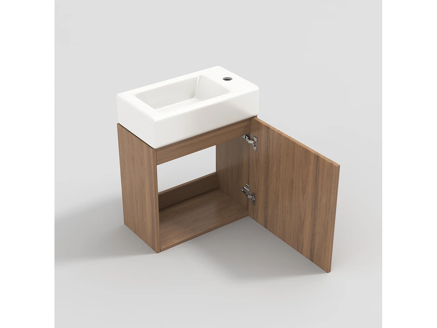 Einzelwaschbecken-Badezimmerschrank, niedriger Schrank mit Keramikwaschbecken - 46 x 26 x 56 cm - MDF-Holz - Natur