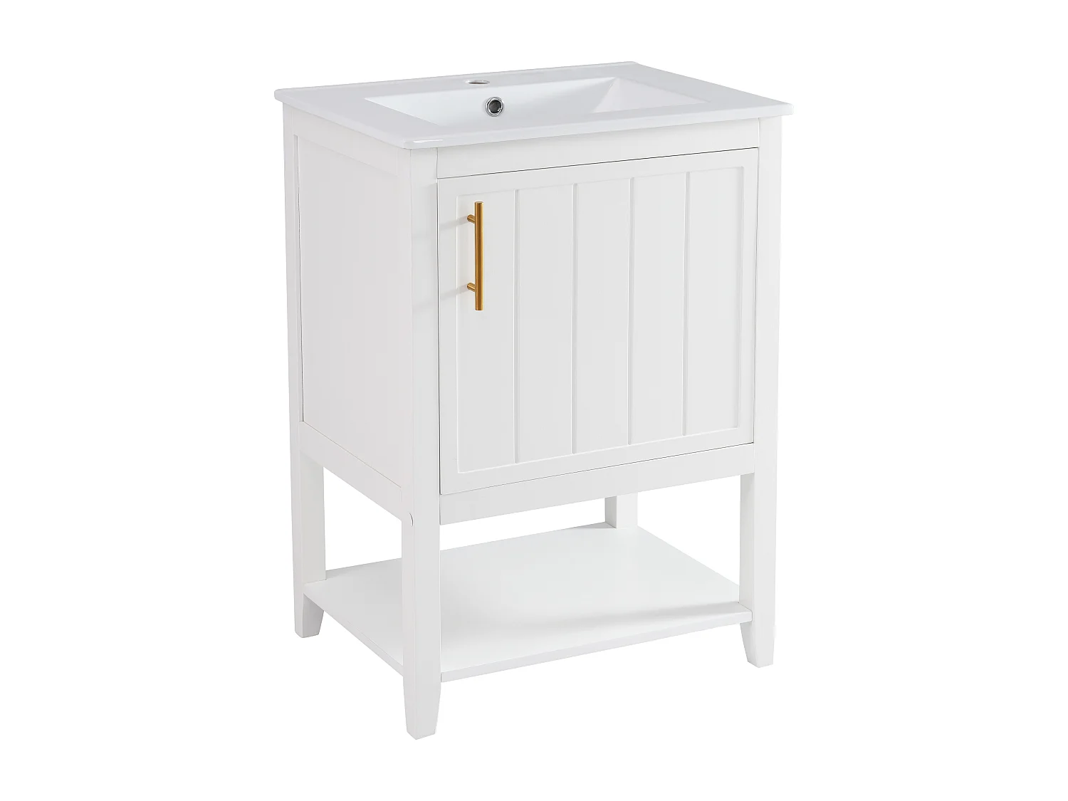 Meuble de salle de bain vasque simple - 1 étagère ouverte et 1 porte - 61 x 47 x 87 cm - Bois MDF - Blanc