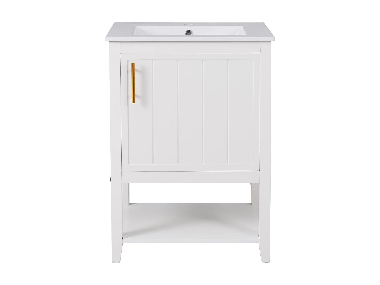 Meuble de salle de bain vasque simple - 1 étagère ouverte et 1 porte - 61 x 47 x 87 cm - Bois MDF - Blanc