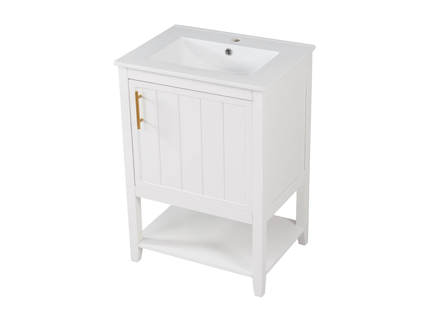 Meuble de salle de bain vasque simple - 1 étagère ouverte et 1 porte - 61 x 47 x 87 cm - Bois MDF - Blanc