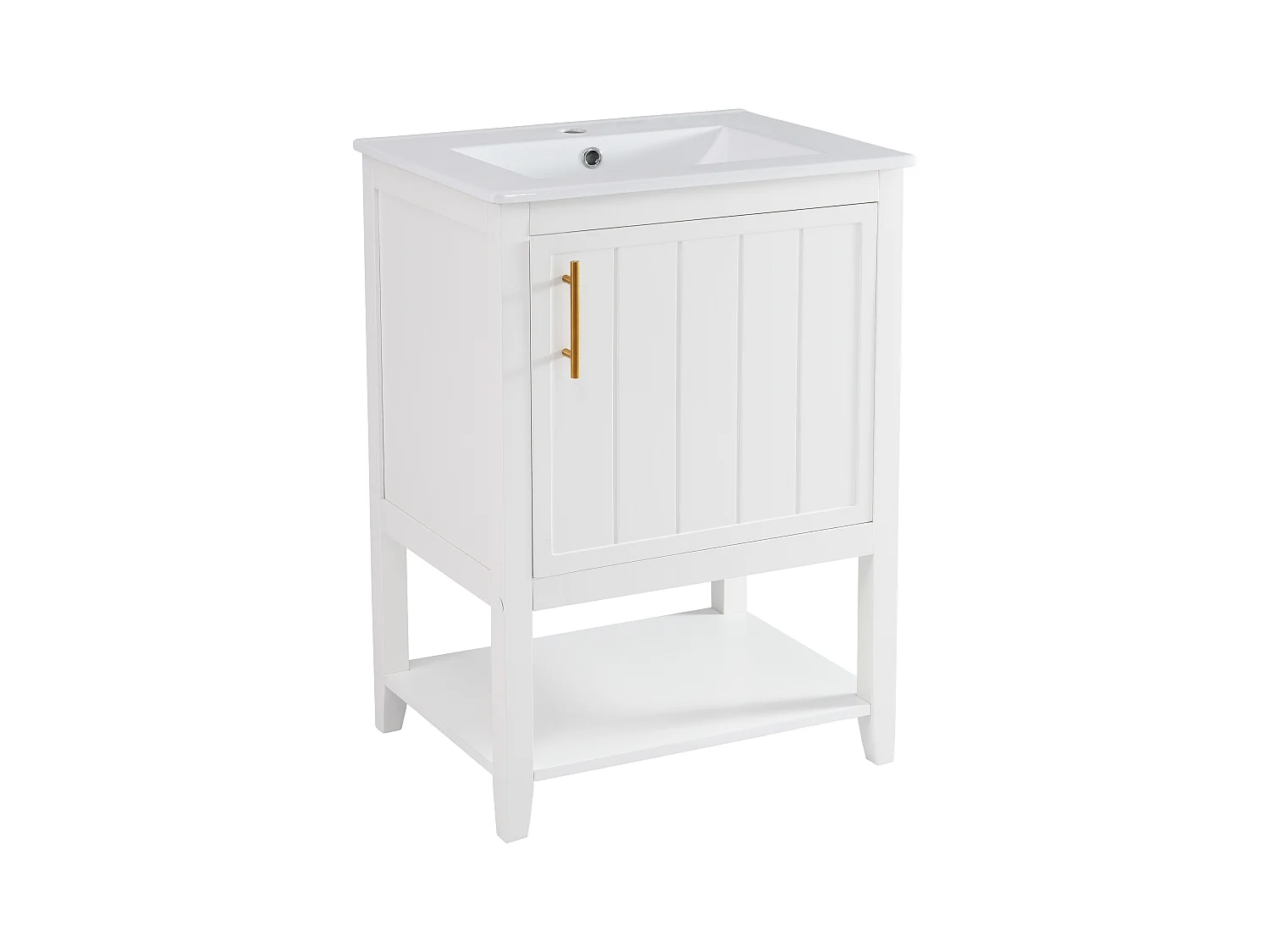 Badezimmerschrank mit Einzelwaschbecken - 1 offenes Regal und 1 Tür - 61 x 47 x 87 cm - MDF-Holz - Weiß