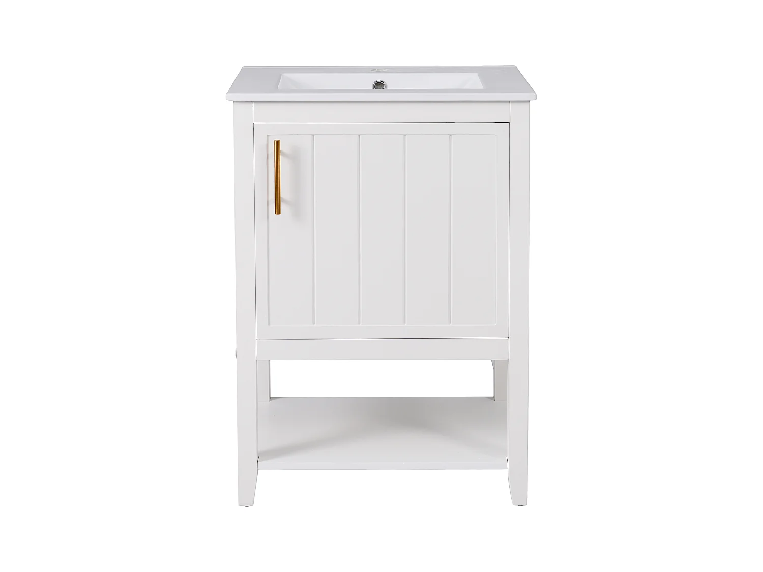 Badezimmerschrank mit Einzelwaschbecken - 1 offenes Regal und 1 Tür - 61 x 47 x 87 cm - MDF-Holz - Weiß