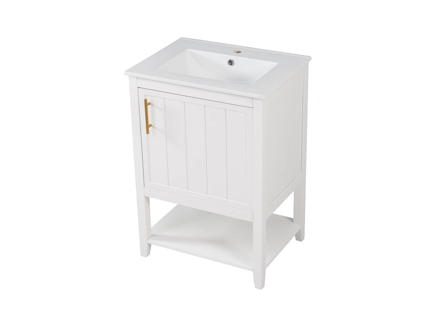 Badezimmerschrank mit Einzelwaschbecken - 1 offenes Regal und 1 Tür - 61 x 47 x 87 cm - MDF-Holz - Weiß
