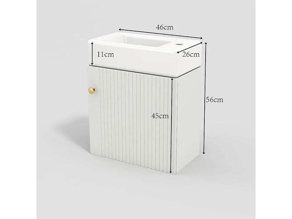 Mueble de baño de un seno, mueble base con lavabo de cerámica - 46 x 26 x 56 cm - Madera MDF - Blanco