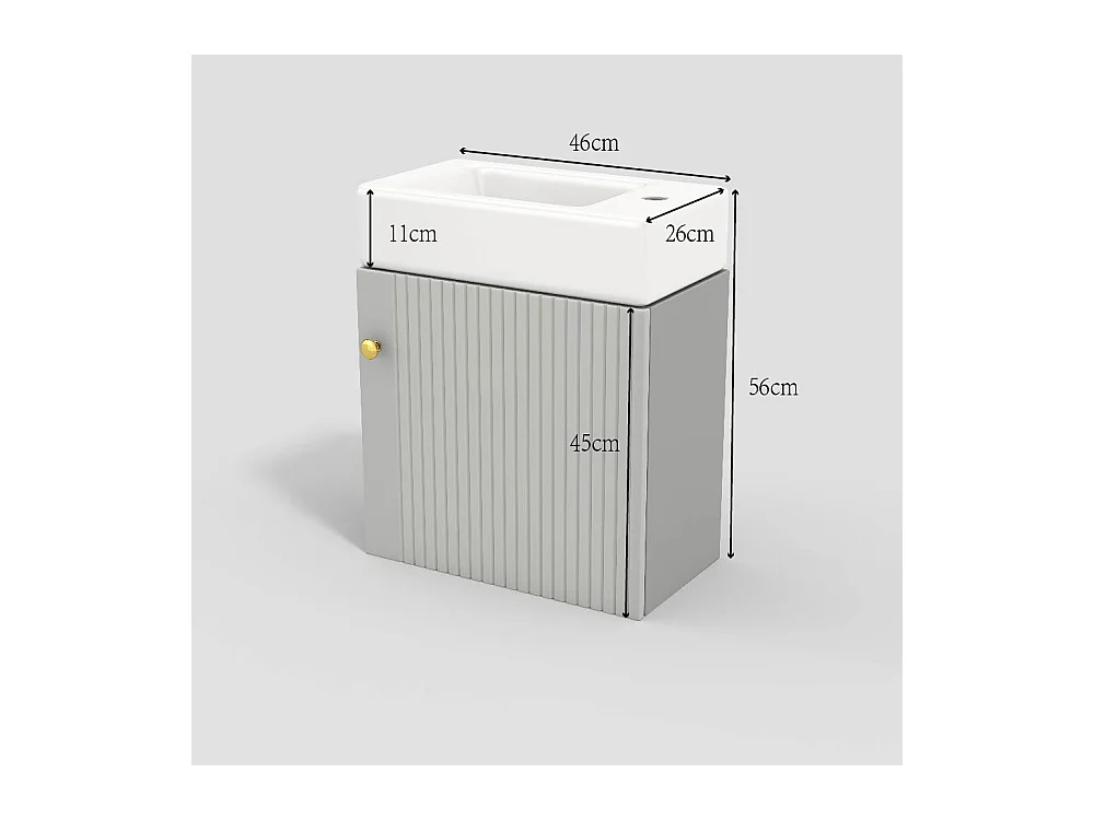 Mueble de baño de un seno, mueble base con lavabo de cerámica - 46 x 26 x 56 cm - Madera MDF - Gris