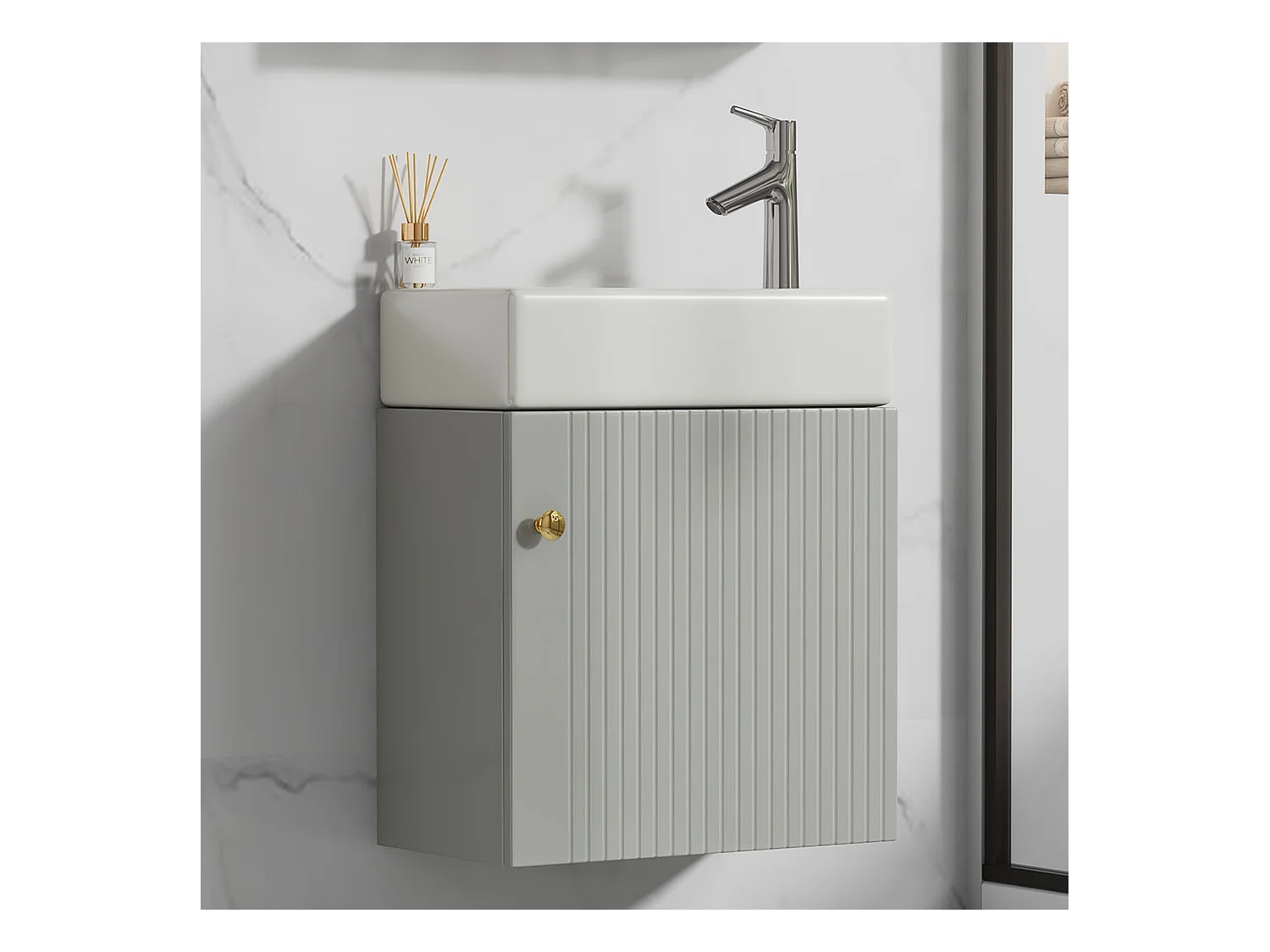 Mueble de baño de un seno, mueble base con lavabo de cerámica - 46 x 26 x 56 cm - Madera MDF - Gris