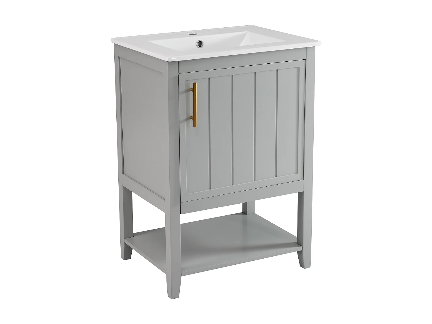 Badezimmerschrank mit Einzelwaschbecken - 1 offenes Regal und 1 Tür - 61 x 47 x 87 cm - MDF-Holz - Hellgrau