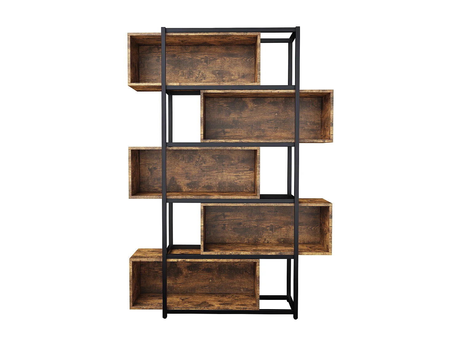 Regał biblioteczny 5-poziomowy z półkami - 121 x 35 x 176 cm - drewno MDF i rura stalowa - Brązowy