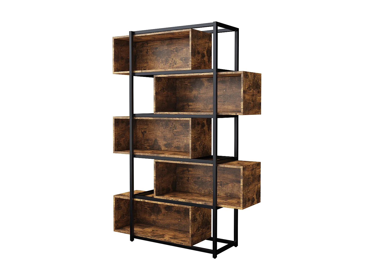 Regał biblioteczny 5-poziomowy z półkami - 121 x 35 x 176 cm - drewno MDF i rura stalowa - Brązowy