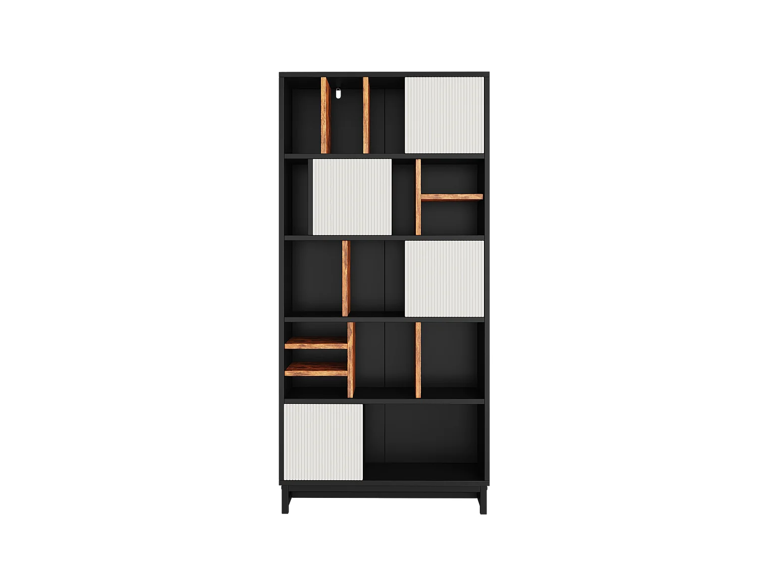 Bibliothèque avec 4 portes et 5 étagères - 80 x 35 x 165 cm - Bois MDF - Noir et blanc