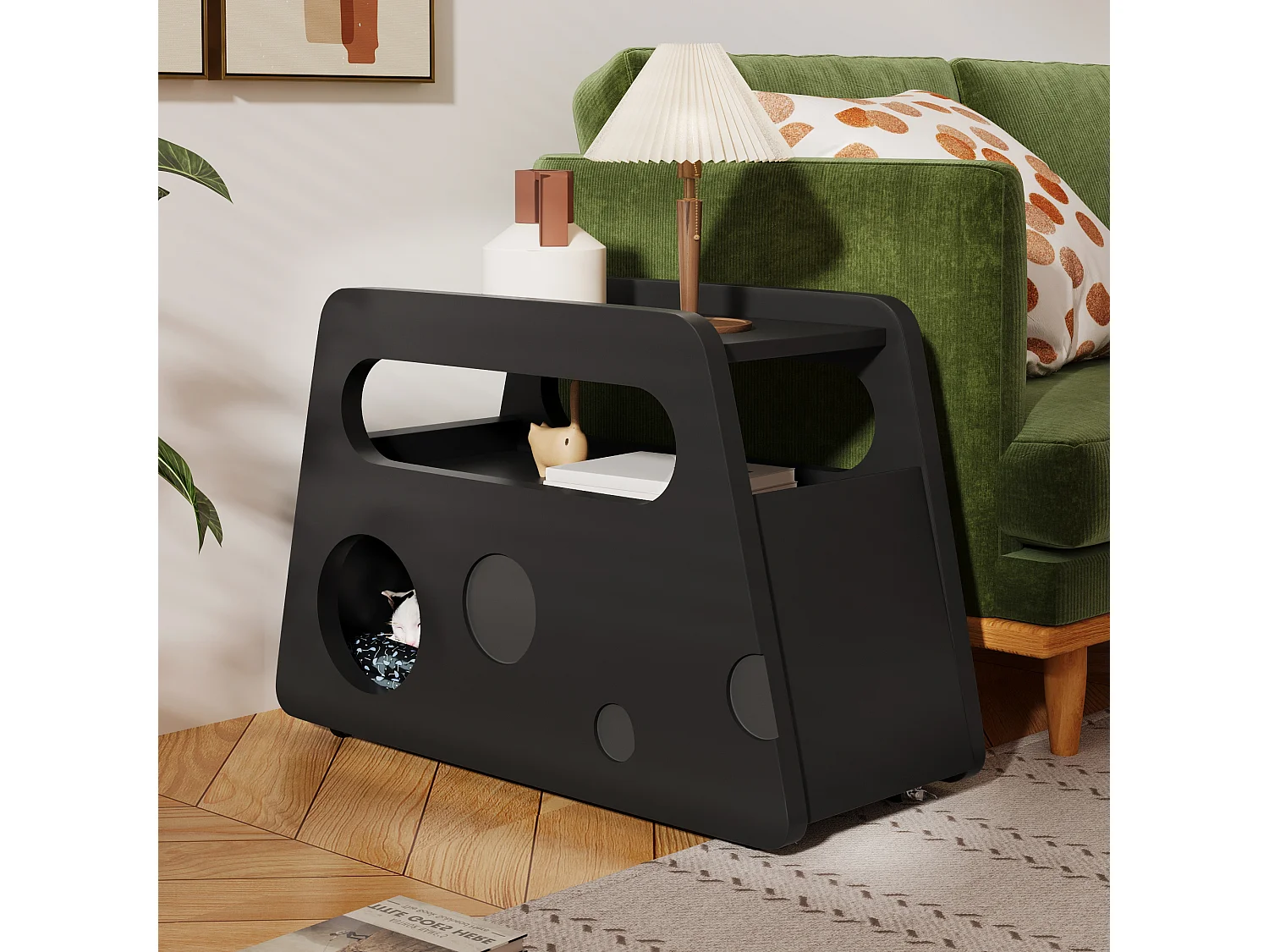 Mobilny stolik boczny z półkami do przechowywania, bufet - 81x33x51,5 cm - MDF - czarny