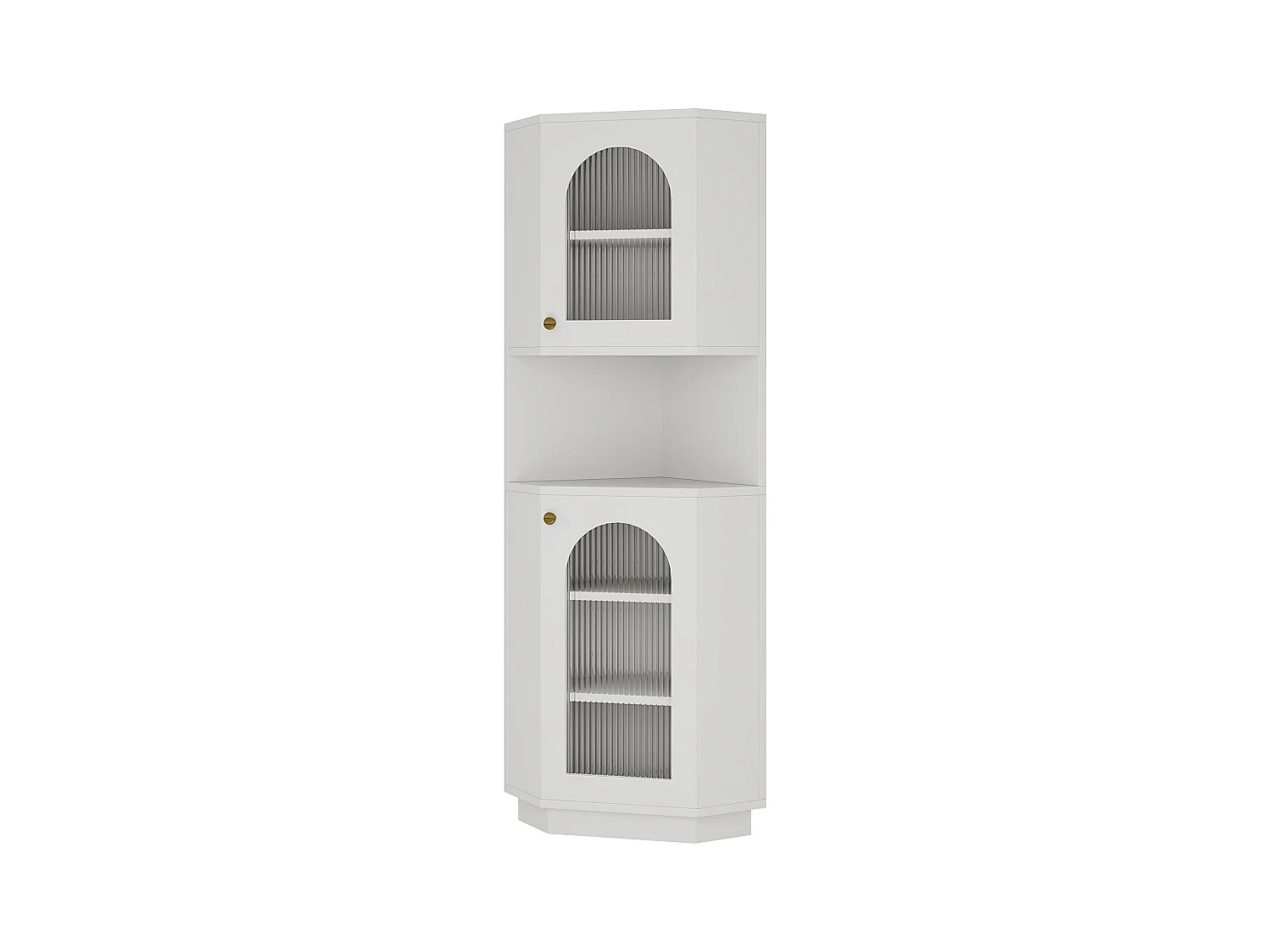 Badezimmer-Ecksäule - 2 Türen und 1 Ablagefach - 45 x 45 x 166,5 cm - LEDs - MDF - Weiß