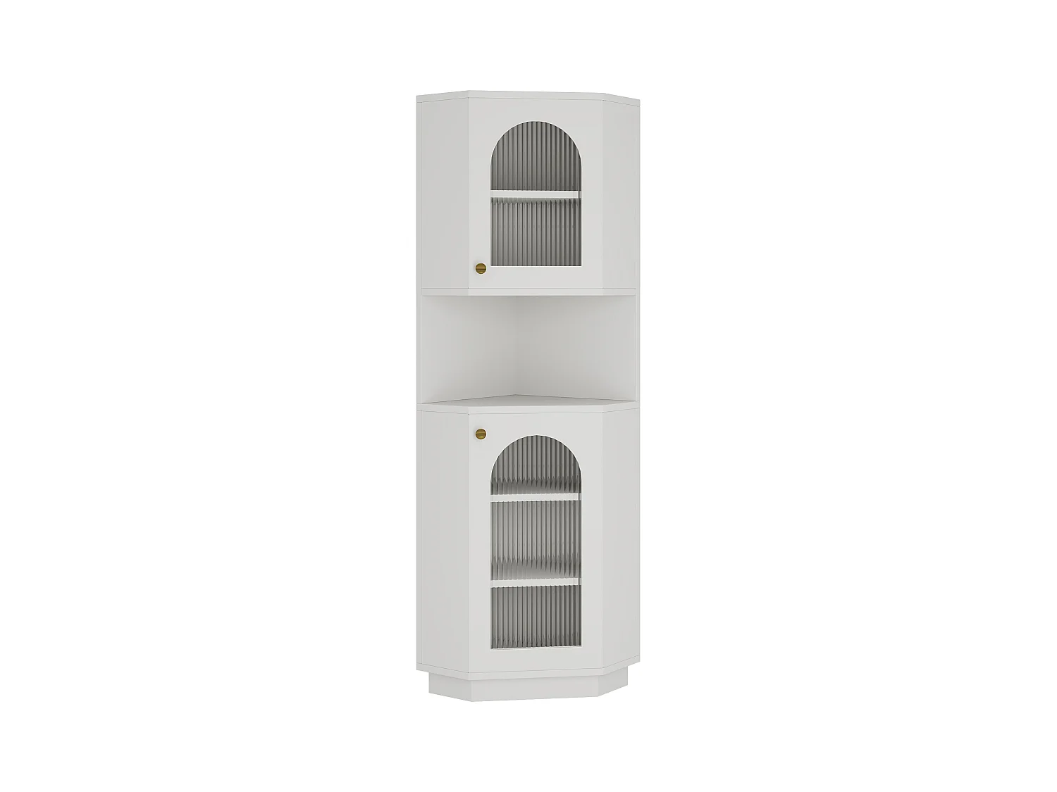 Badezimmer-Ecksäule - 2 Türen und 1 Ablagefach - 45 x 45 x 166,5 cm - LEDs - MDF - Weiß