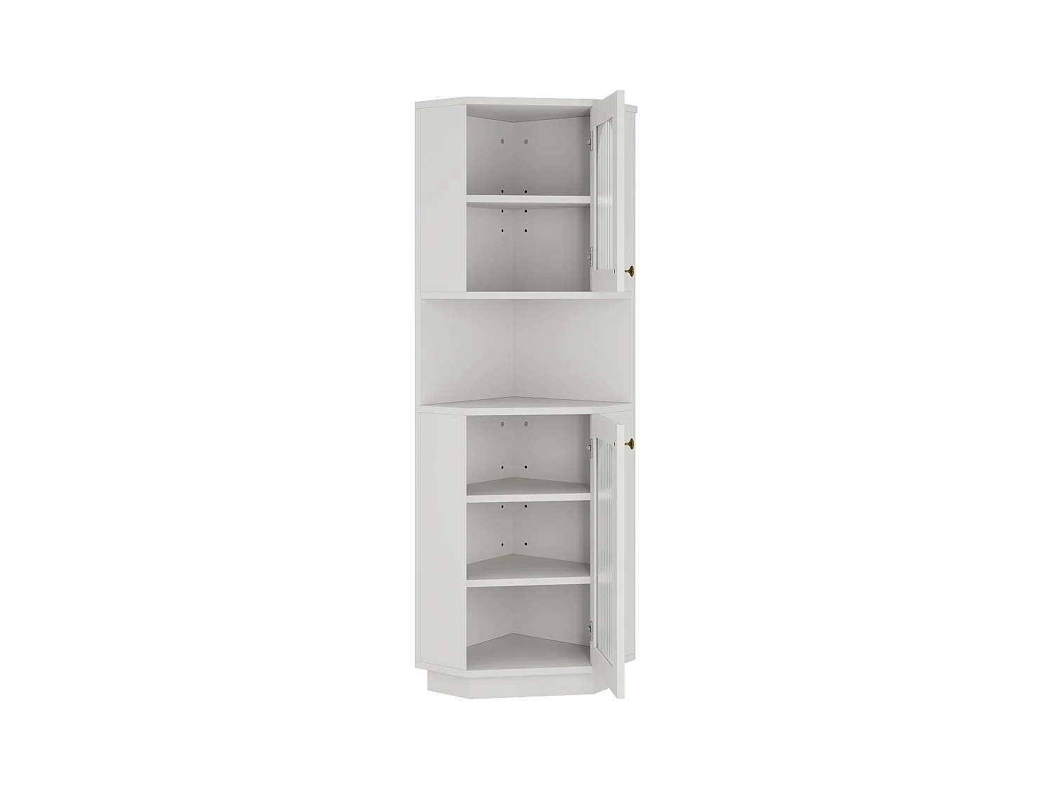 Badezimmer-Ecksäule - 2 Türen und 1 Ablagefach - 45 x 45 x 166,5 cm - LEDs - MDF - Weiß