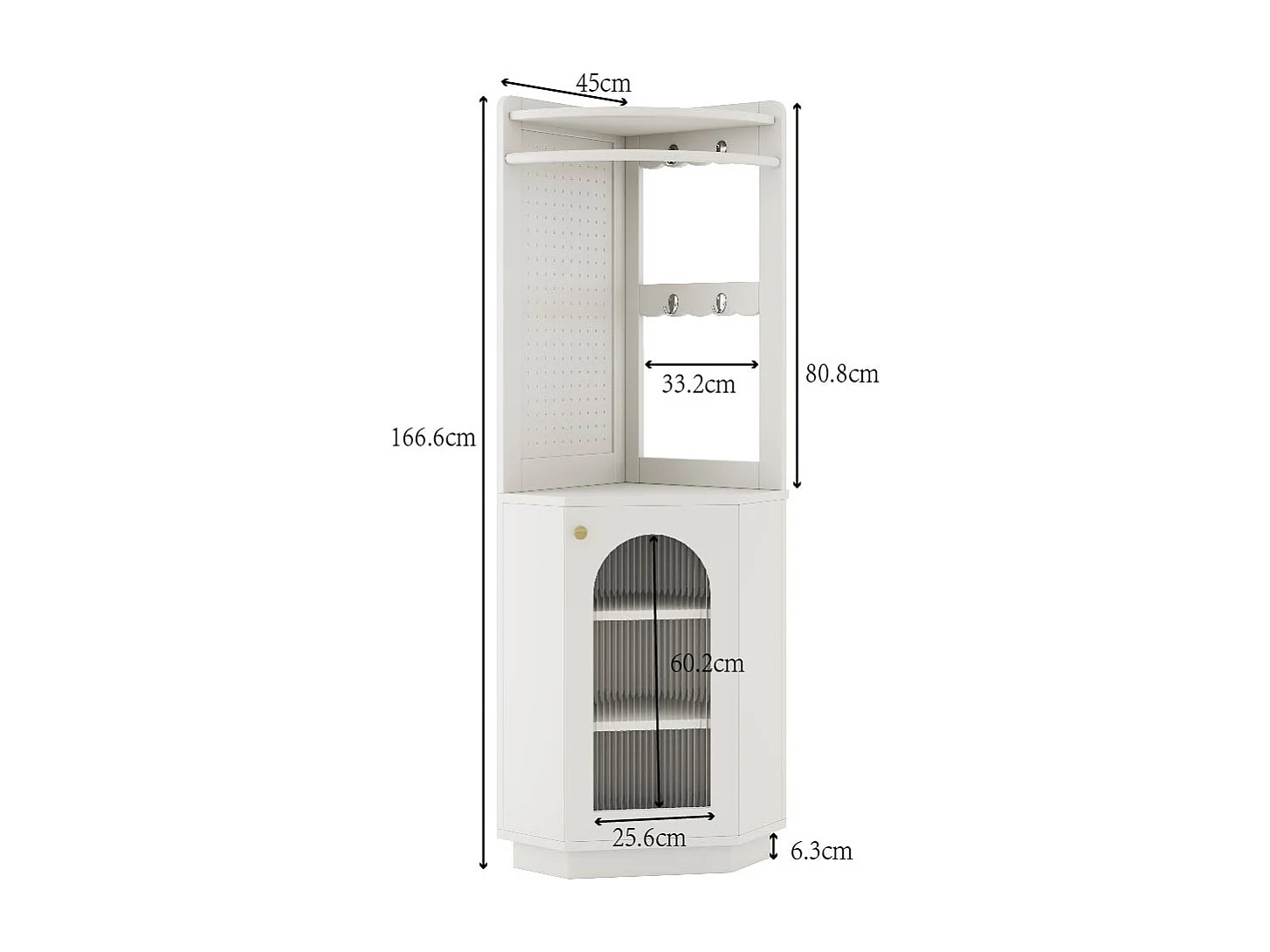 Kolumna narożna łazienkowa - 1 drzwi i wieszaki - 45x 45 x 166,5 cm - diody LED - MDF - biała
