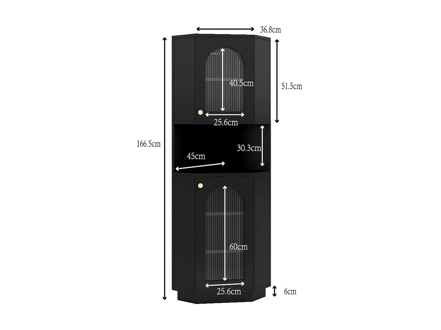 Badkamer hoekkolom - 2 deuren en 1 opbergnis - 45x45 x 166,5 cm - LED's - MDF - Zwart