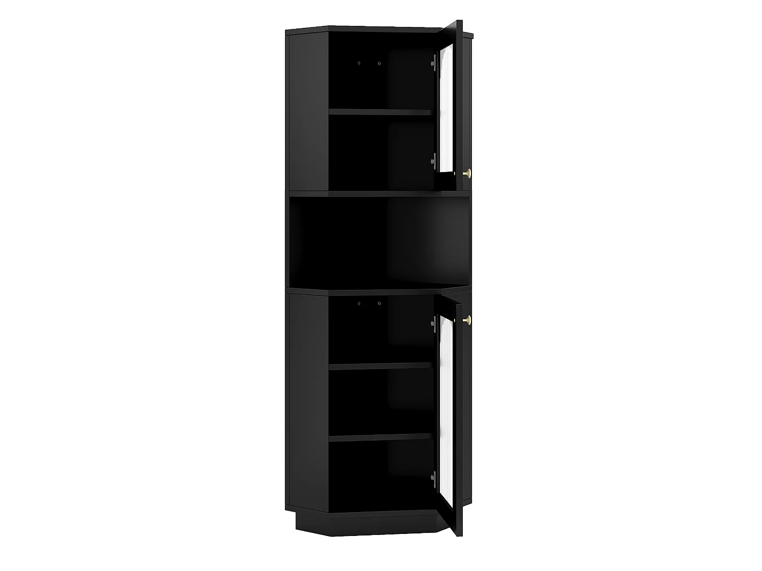 Badezimmer-Ecksäule - 2 Türen und 1 Ablagefach - 45 x 45 x 166,5 cm - LEDs - MDF - Schwarz