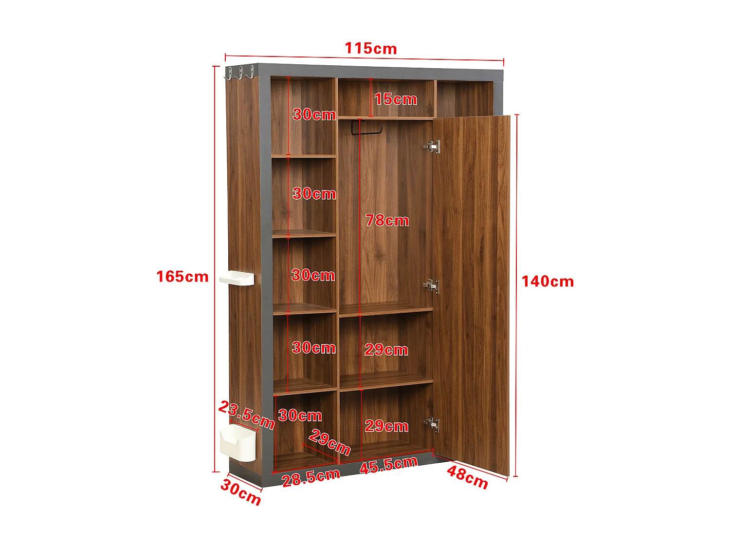 Kleedkamer met spiegel en opbergplanken - 115 x 30 x 165 cm - MDF - Naturel en grijs