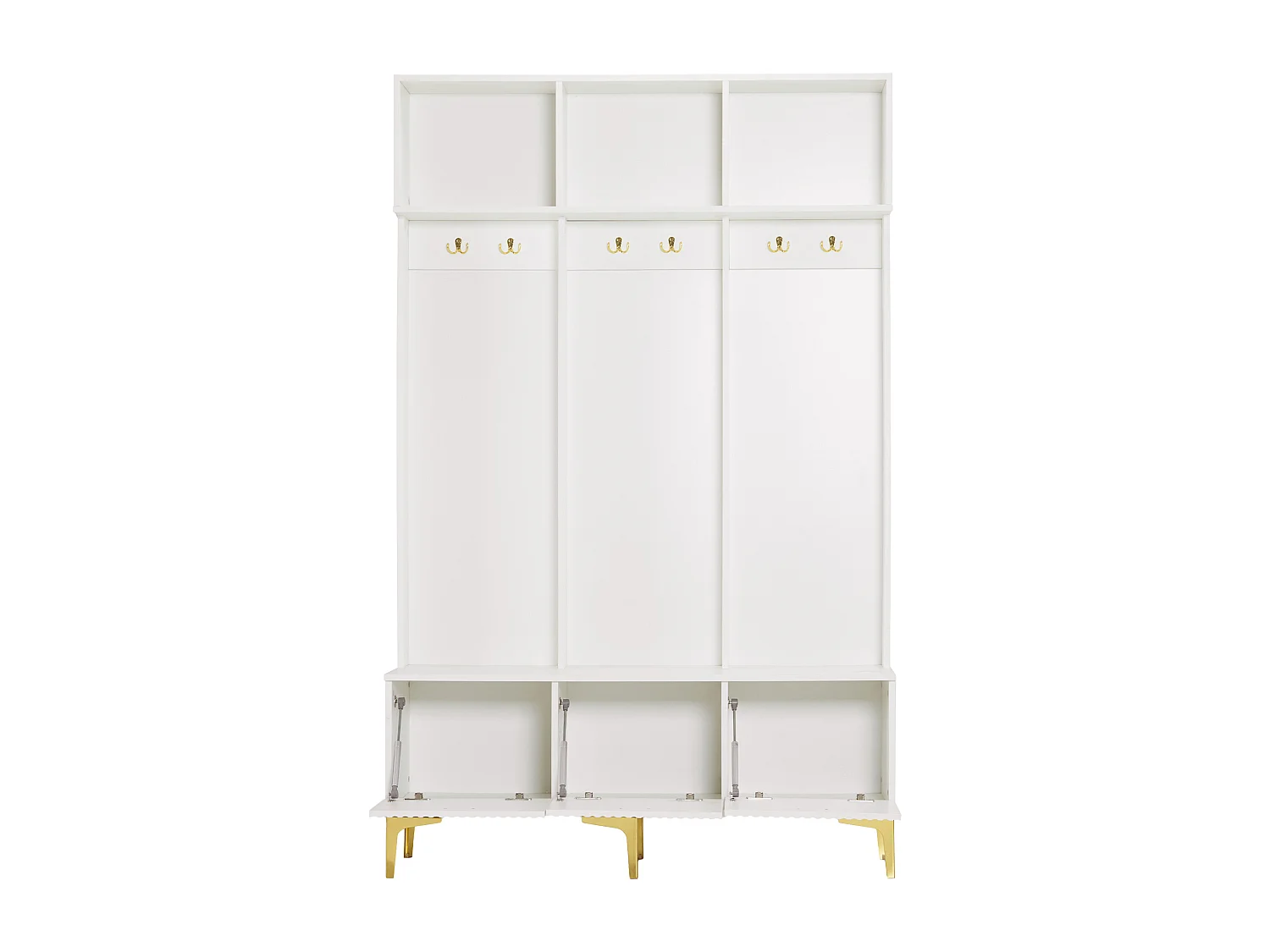 Vestiaire avec banc, 3 portes et porte-manteau - 120 x 23.5 x 191.5 - Panneau de particules - Coloris blanc