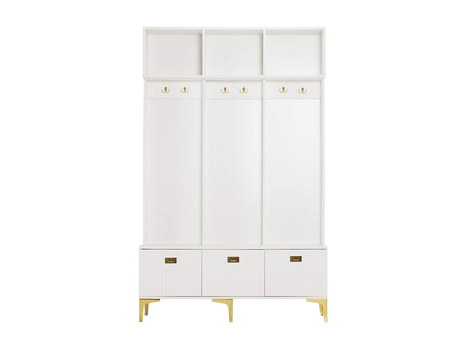 Vestiaire avec banc, 3 portes et porte-manteau - 120 x 23.5 x 191.5 - Panneau de particules - Coloris blanc