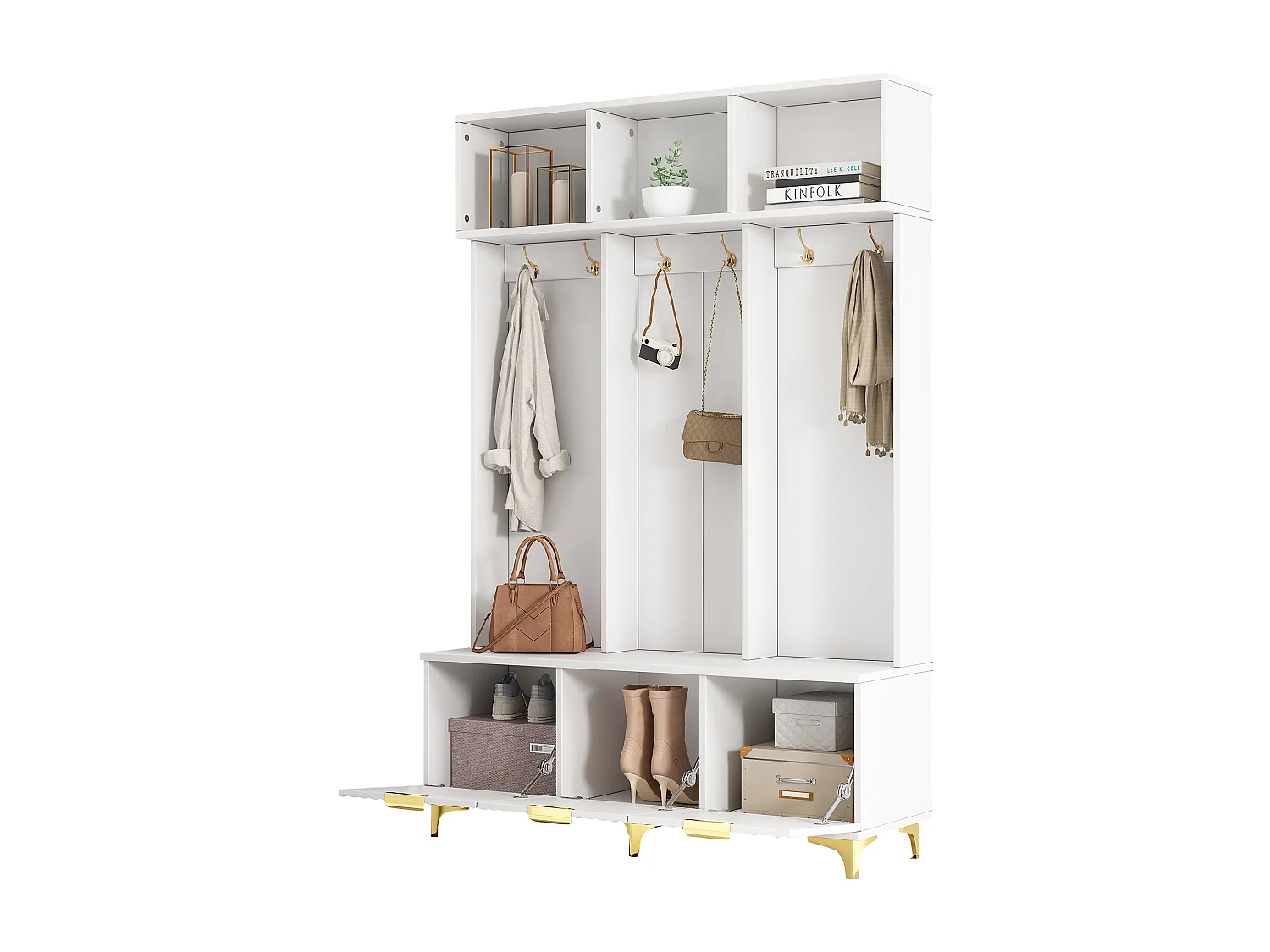 Lockerkast met 3 deuren en 3 nissen - 126 x 40 x 191,5 cm - Spaanplaat en metalen poten - Wit