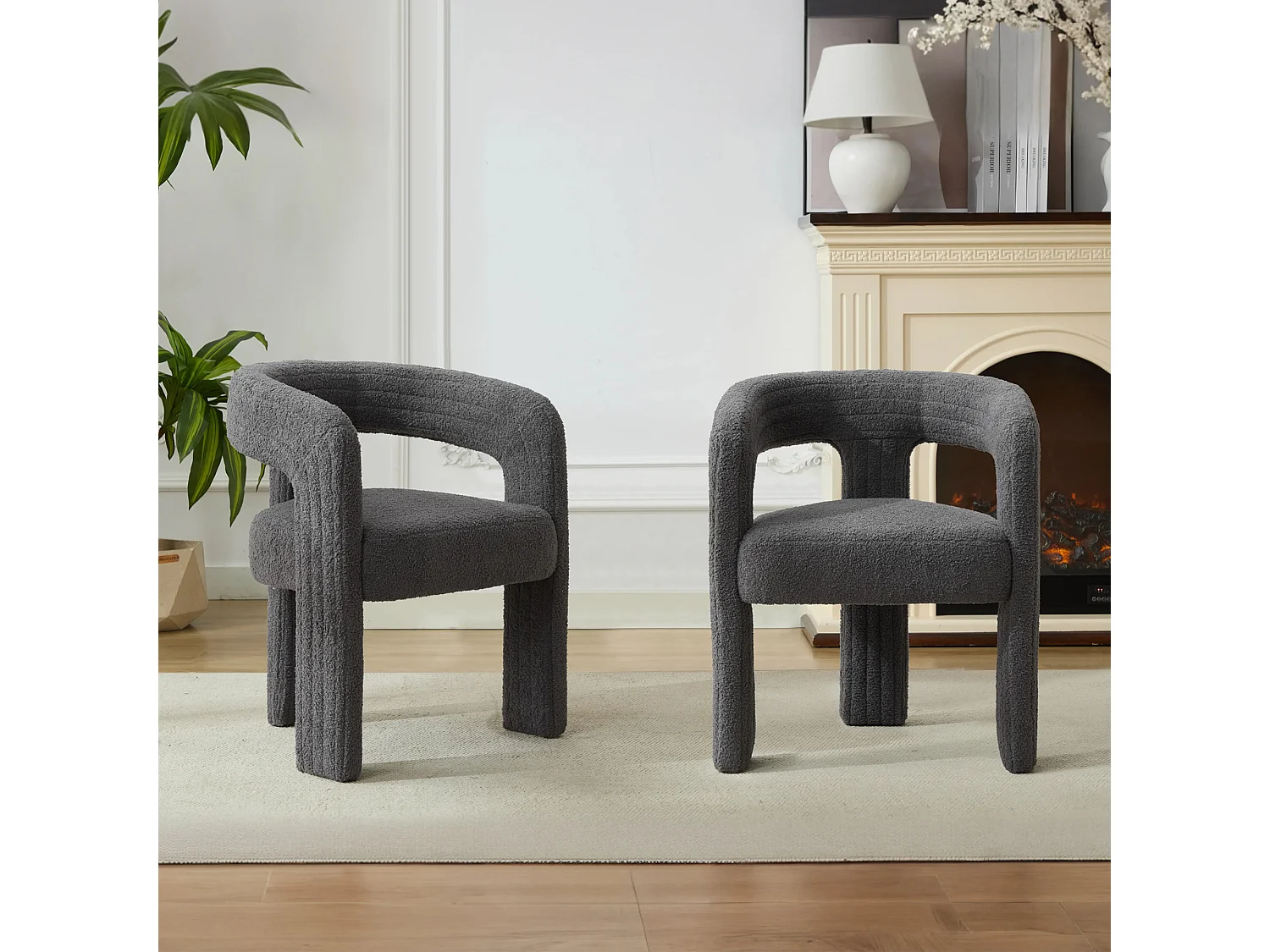 Lot de 2 fauteuils en peluche avec accoudoirs - 62.5 x 47 x 75 cm - pour salon ou chambre - Gris