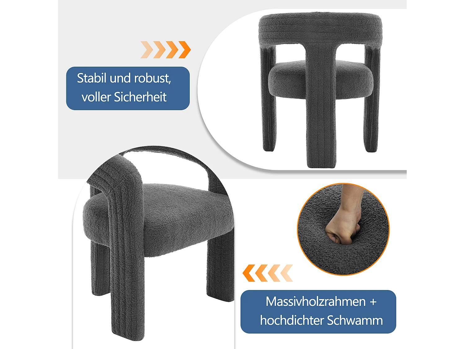Lot de 2 fauteuils en peluche avec accoudoirs - 62.5 x 47 x 75 cm - pour salon ou chambre - Gris