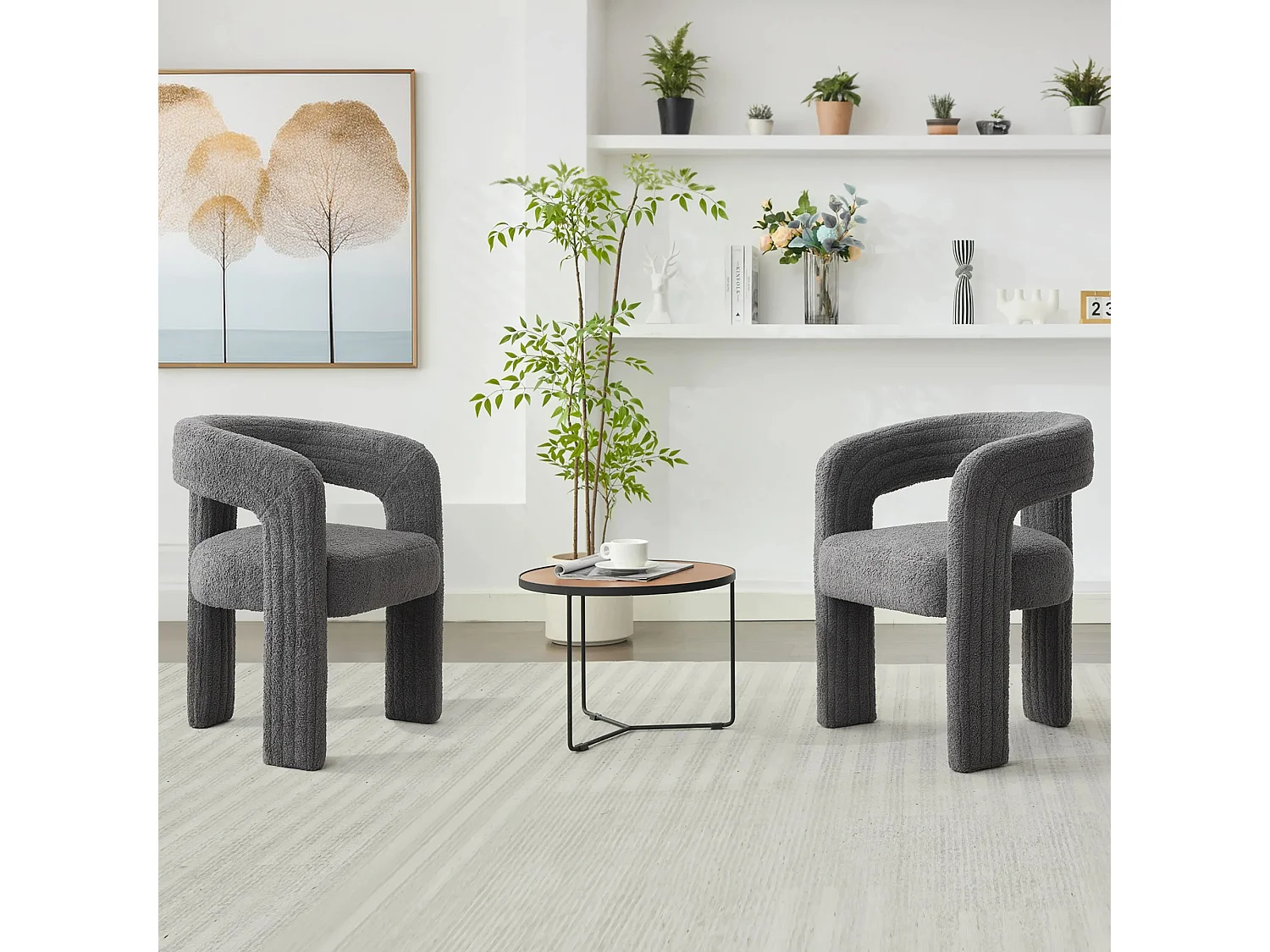 Lot de 2 fauteuils en peluche avec accoudoirs - 62.5 x 47 x 75 cm - pour salon ou chambre - Gris