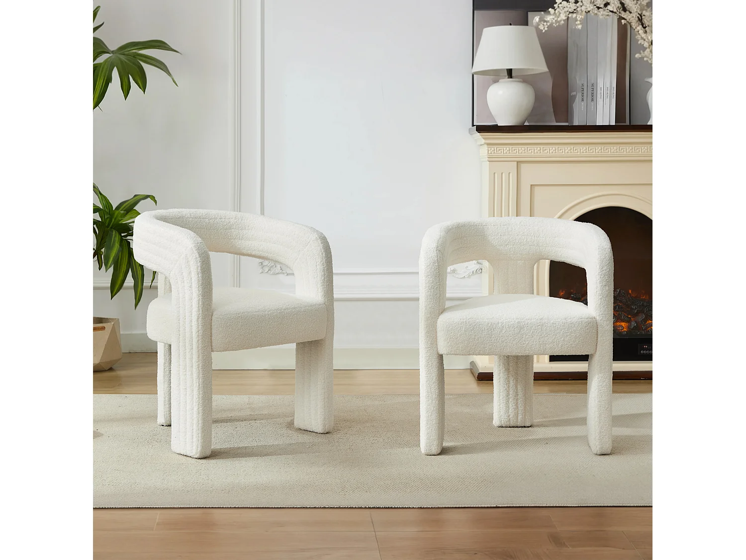 Set van 2 pluche fauteuils met armleuningen - 62,5 x 47 x 75 cm - voor woonkamer of slaapkamer - Wit