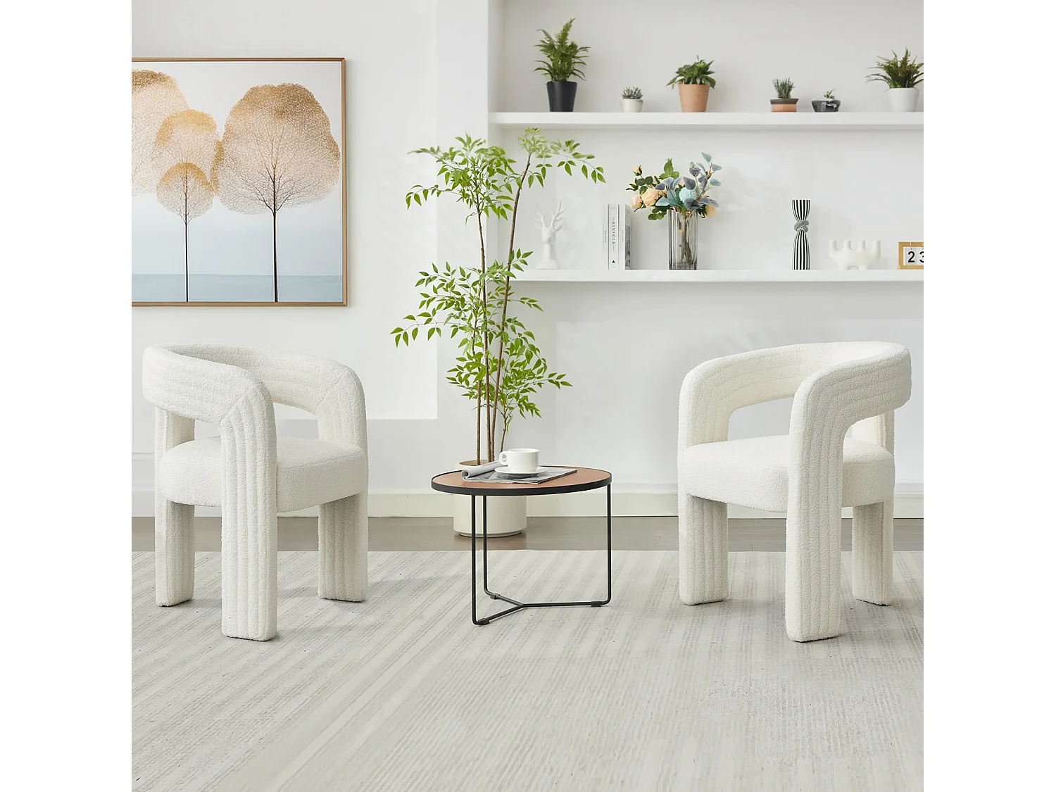 Set van 2 pluche fauteuils met armleuningen - 62,5 x 47 x 75 cm - voor woonkamer of slaapkamer - Wit