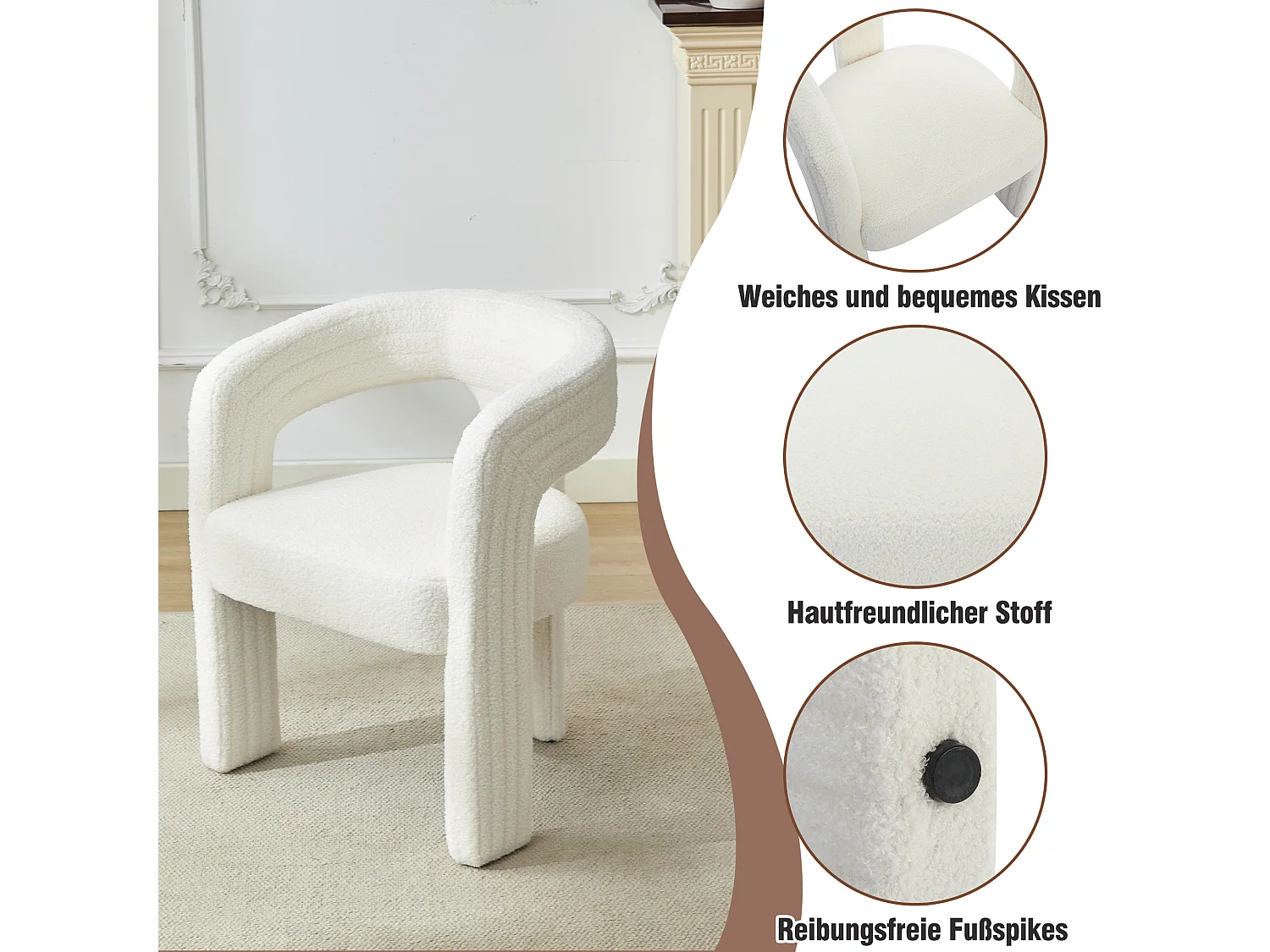 Set van 2 pluche fauteuils met armleuningen - 62,5 x 47 x 75 cm - voor woonkamer of slaapkamer - Wit