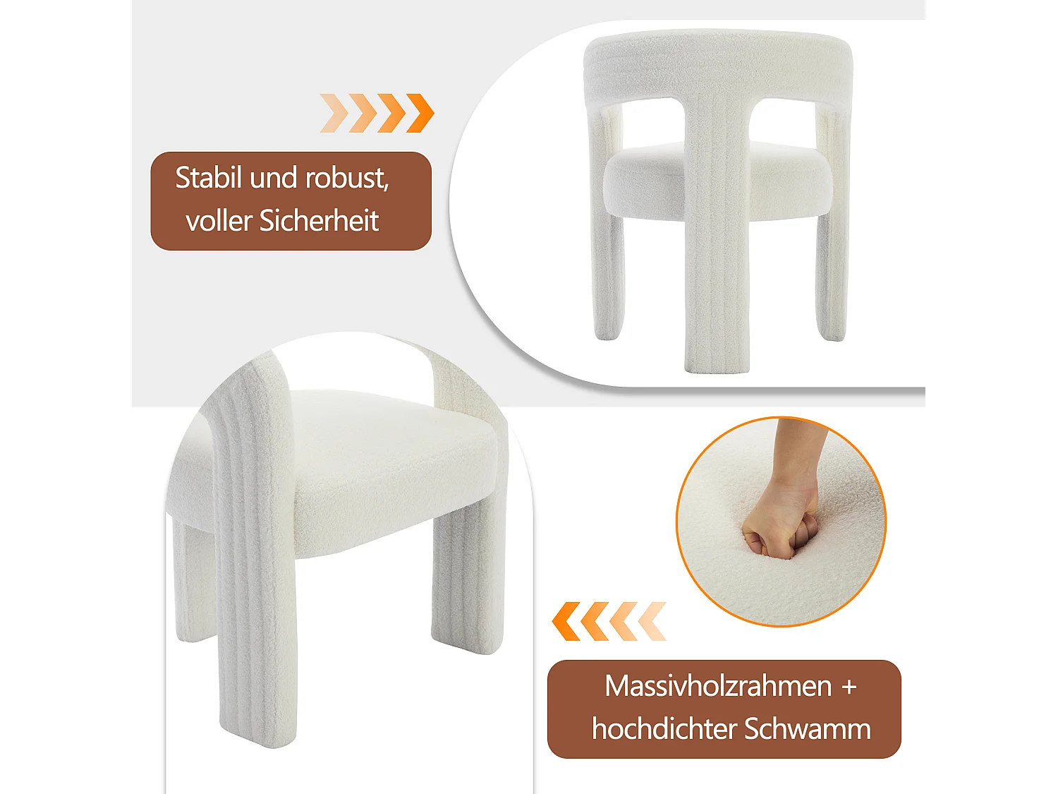 Set van 2 pluche fauteuils met armleuningen - 62,5 x 47 x 75 cm - voor woonkamer of slaapkamer - Wit