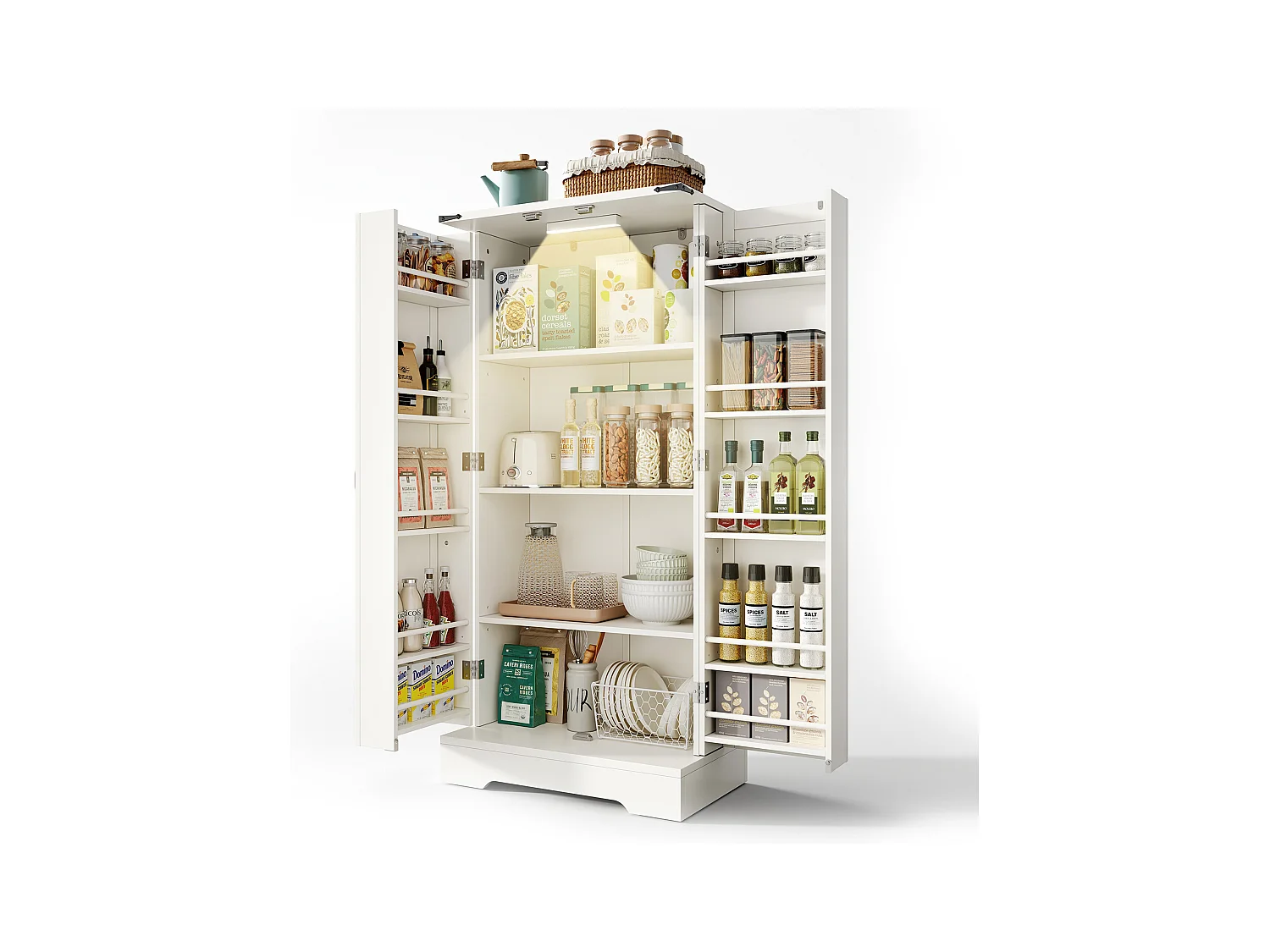 Armoire de Cuisine, Buffet Haut Cuisine - 2 Portes - 60 x 35 x 128.5 - Etagères réglables - MDF - Blanc