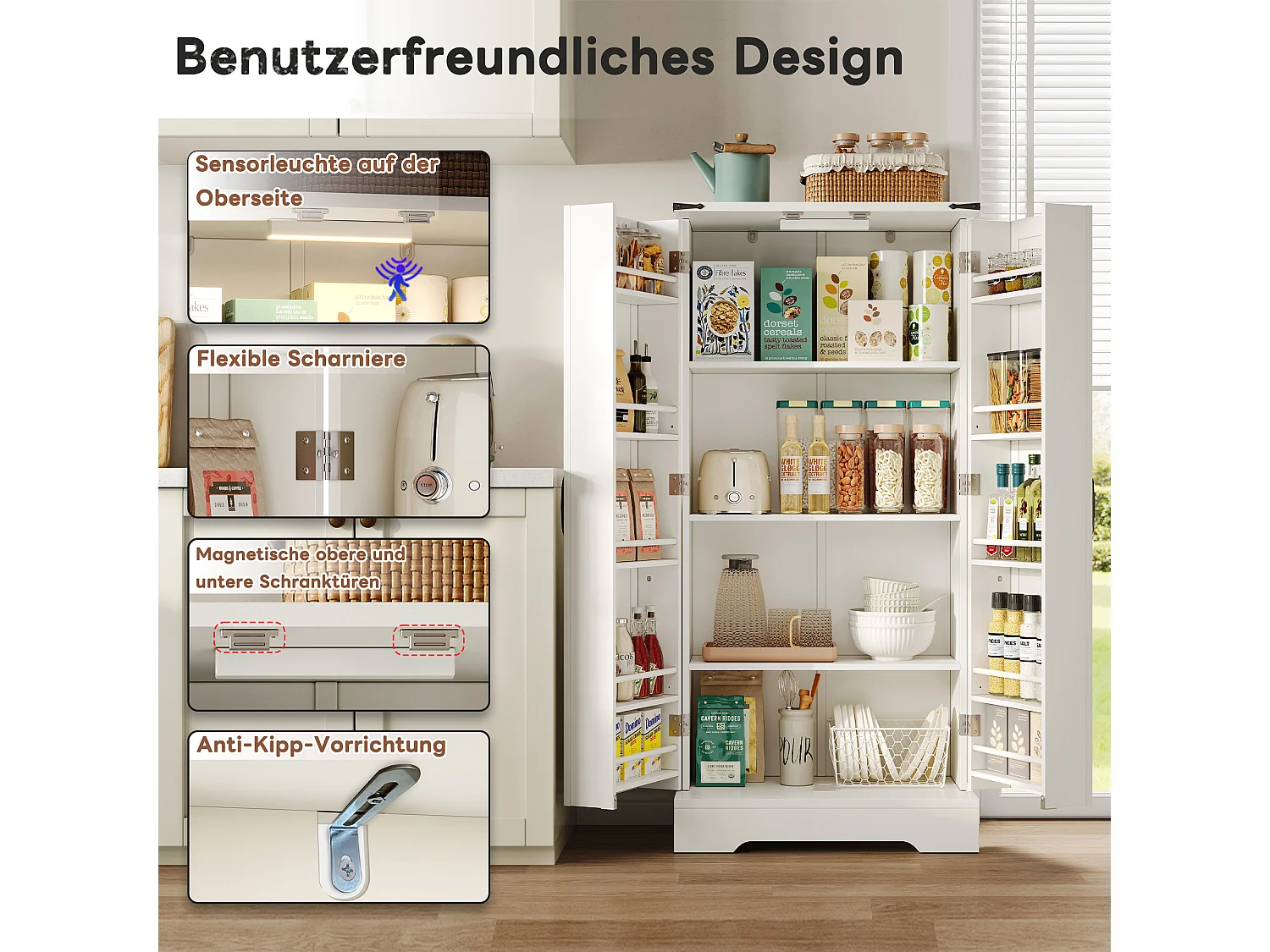 Armoire de Cuisine, Buffet Haut Cuisine - 2 Portes - 60 x 35 x 128.5 - Etagères réglables - MDF - Blanc