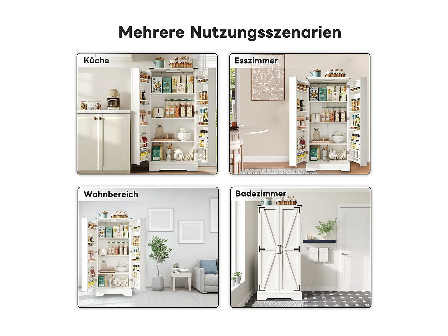 Armoire de Cuisine, Buffet Haut Cuisine - 2 Portes - 60 x 35 x 128.5 - Etagères réglables - MDF - Blanc