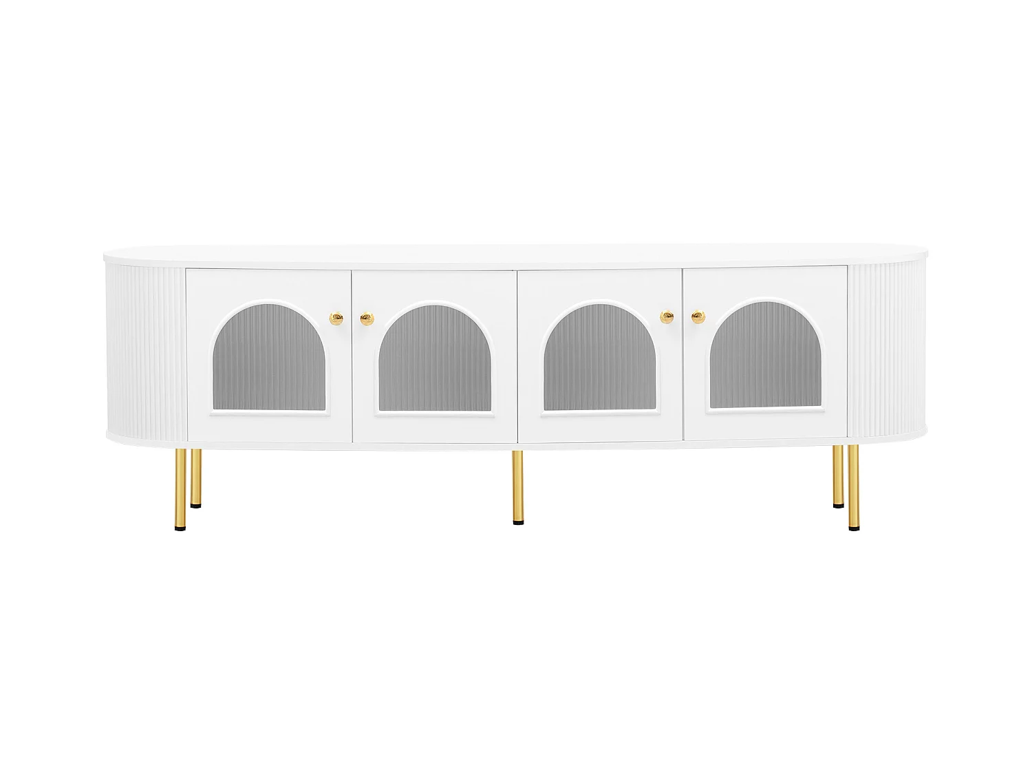 Meuble TV avec 4 portes - 170 x 35 x 55 cm - LEDs - MDF et pièds en métal doré - Blanc