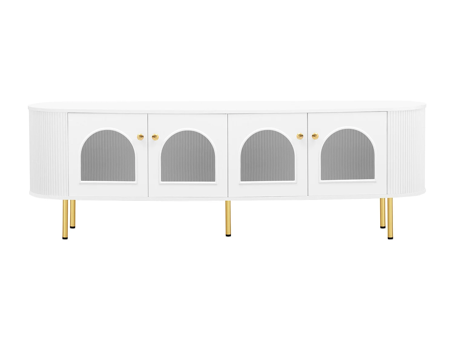 TV-Schrank mit 4 Türen - 170 x 35 x 55 cm - LEDs - MDF und goldene Metallbeine - Weiß