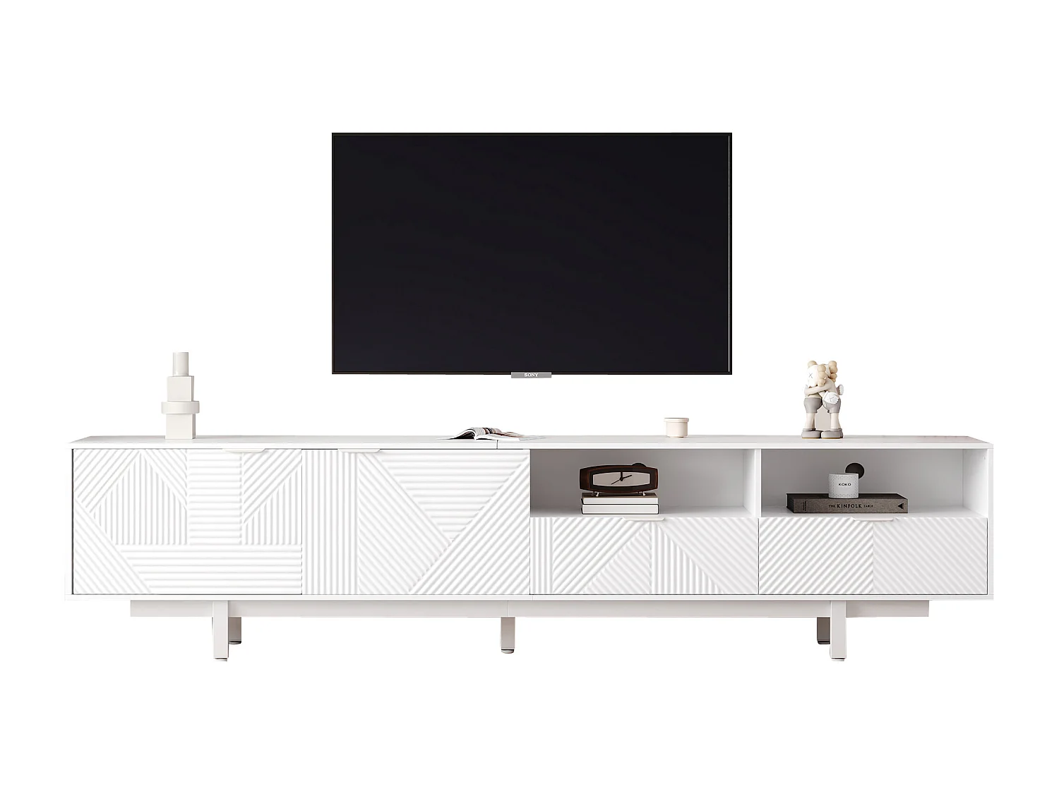 Bohemian TV-meubel met 2 deuren en 2 lades - 200 x 40 x 51 cm - Spaanplaat - voor eetkamer - Wit