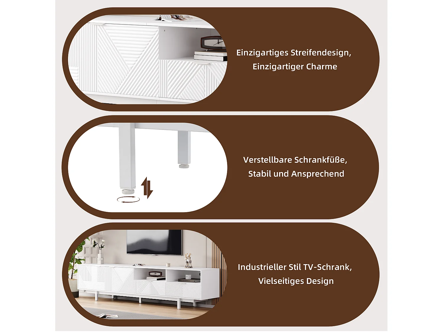 Meuble TV bohème avec 2 portes et 2 tiroirs - 200 x 40 x 51 cm - Panneaux de particules - pour salle à manger - Blanc