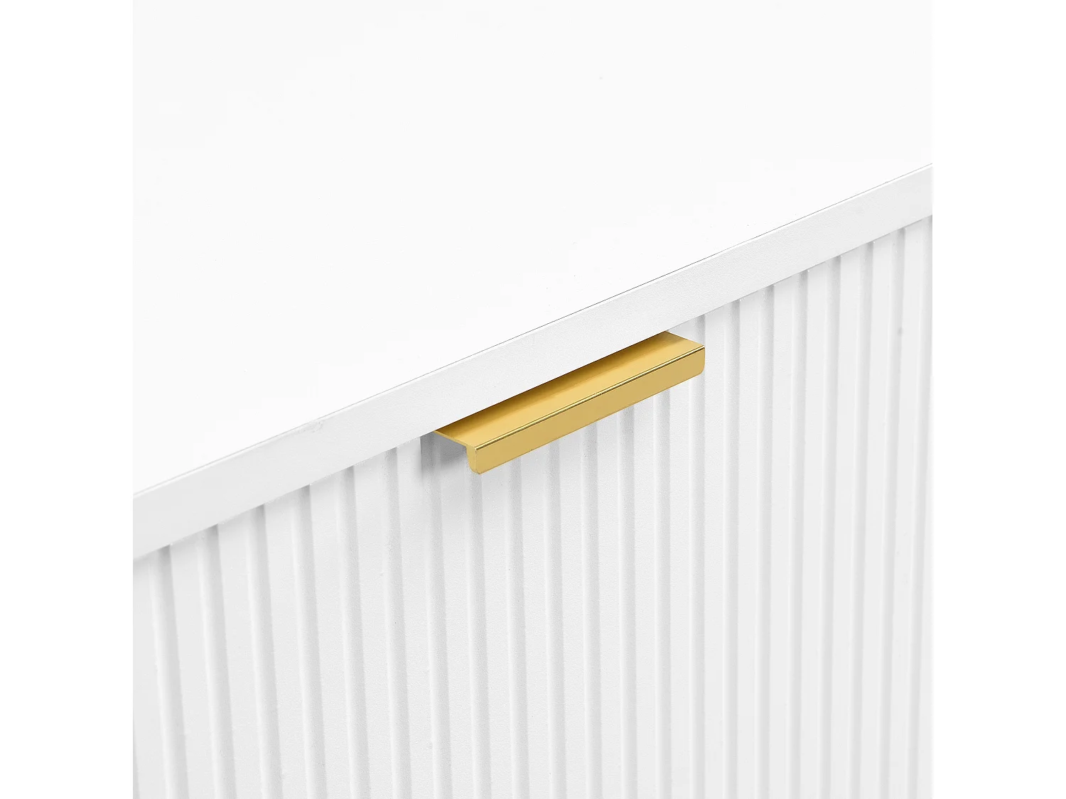 Meuble TV avec 2 portes et 2 niches - 175 x 35 x 40 cm - MDF et pièds en métal doré - Blanc