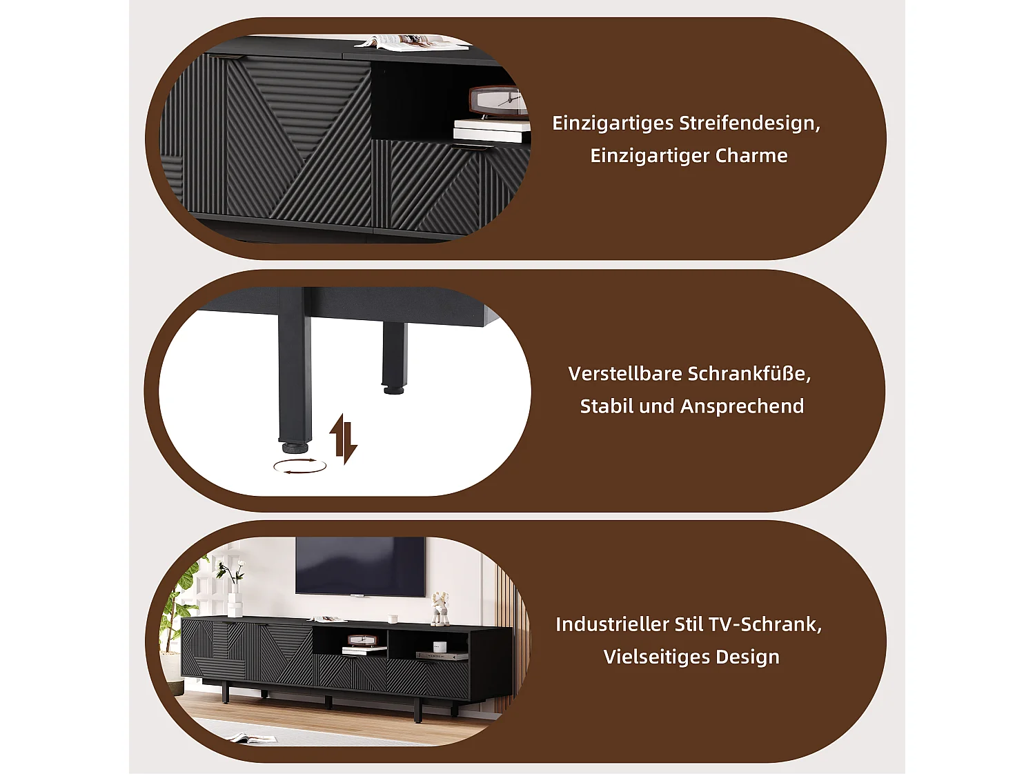 Meuble TV bohème avec 2 portes et 2 tiroirs - 200 x 40 x 51 cm - Panneaux de particules - pour salle à manger - Noir