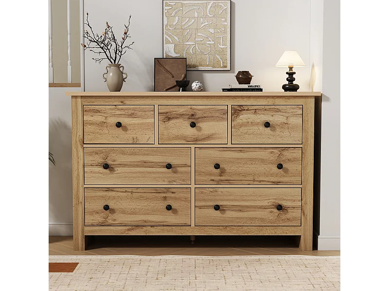 Aparador moderno con 7 cajones - 152 x 40 x 89 cm - Tablero de partículas - para comedor - Color madera