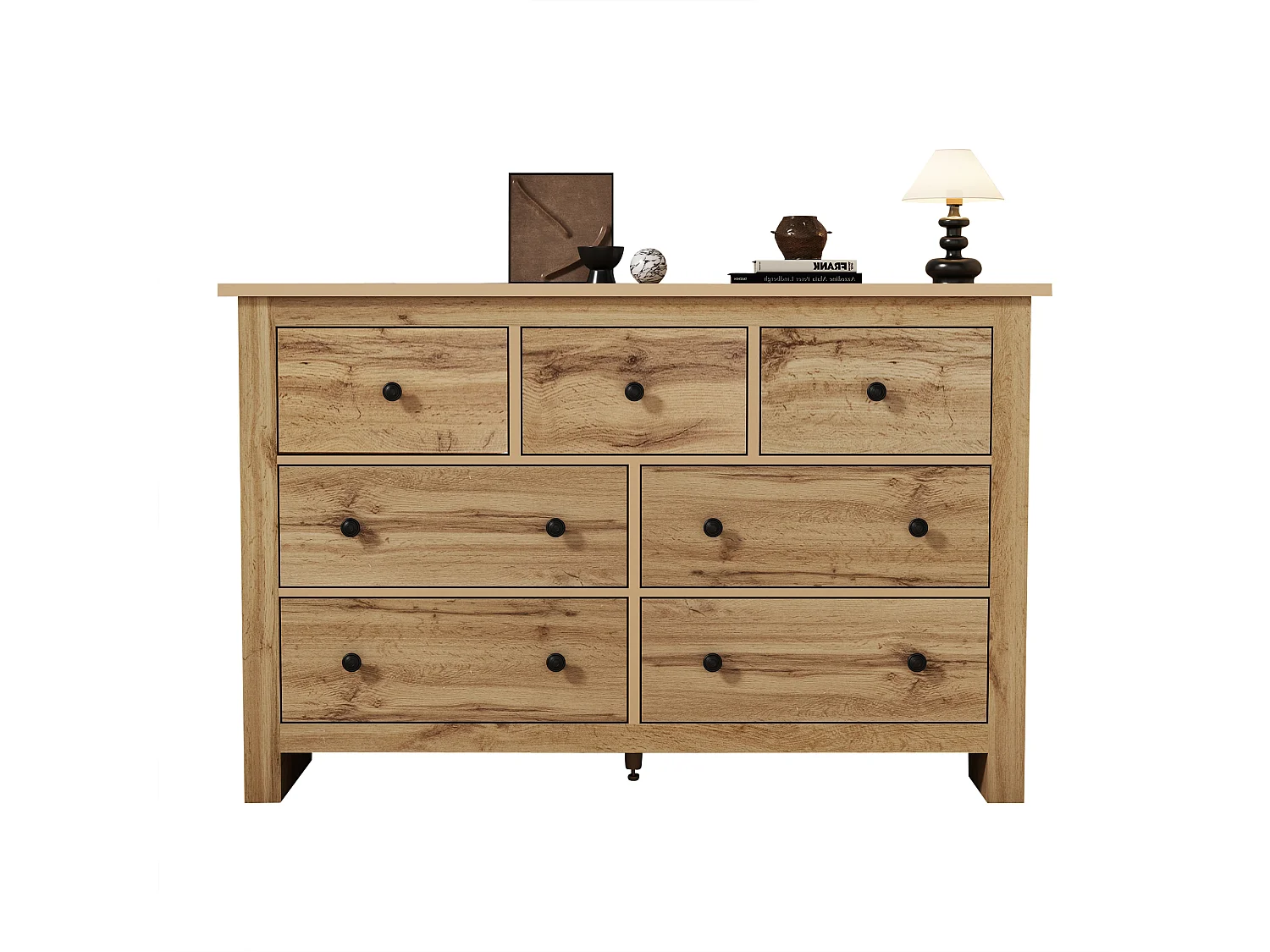 Buffet moderne avec 7 tiroirs - 152 x 40 x 89 cm - Panneaux de particules - pour salle à manger - Coloris bois