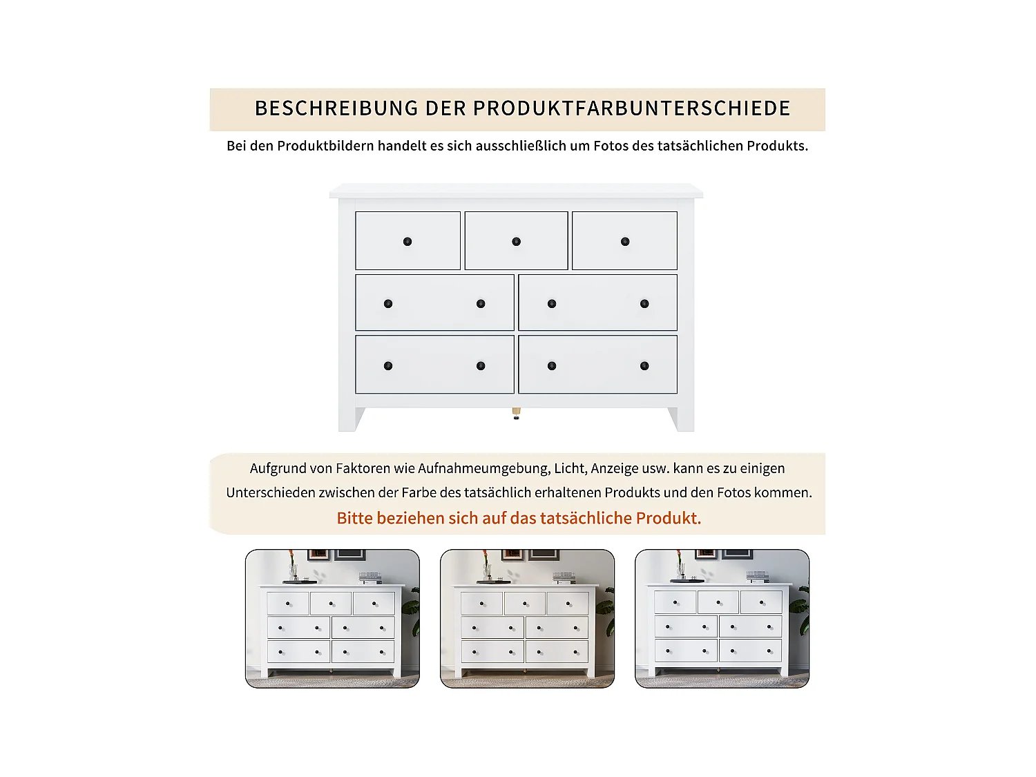 Modernes Sideboard mit 7 Schubladen - 152 x 40 x 89 cm - Spanplatte - für Esszimmer - Weiß