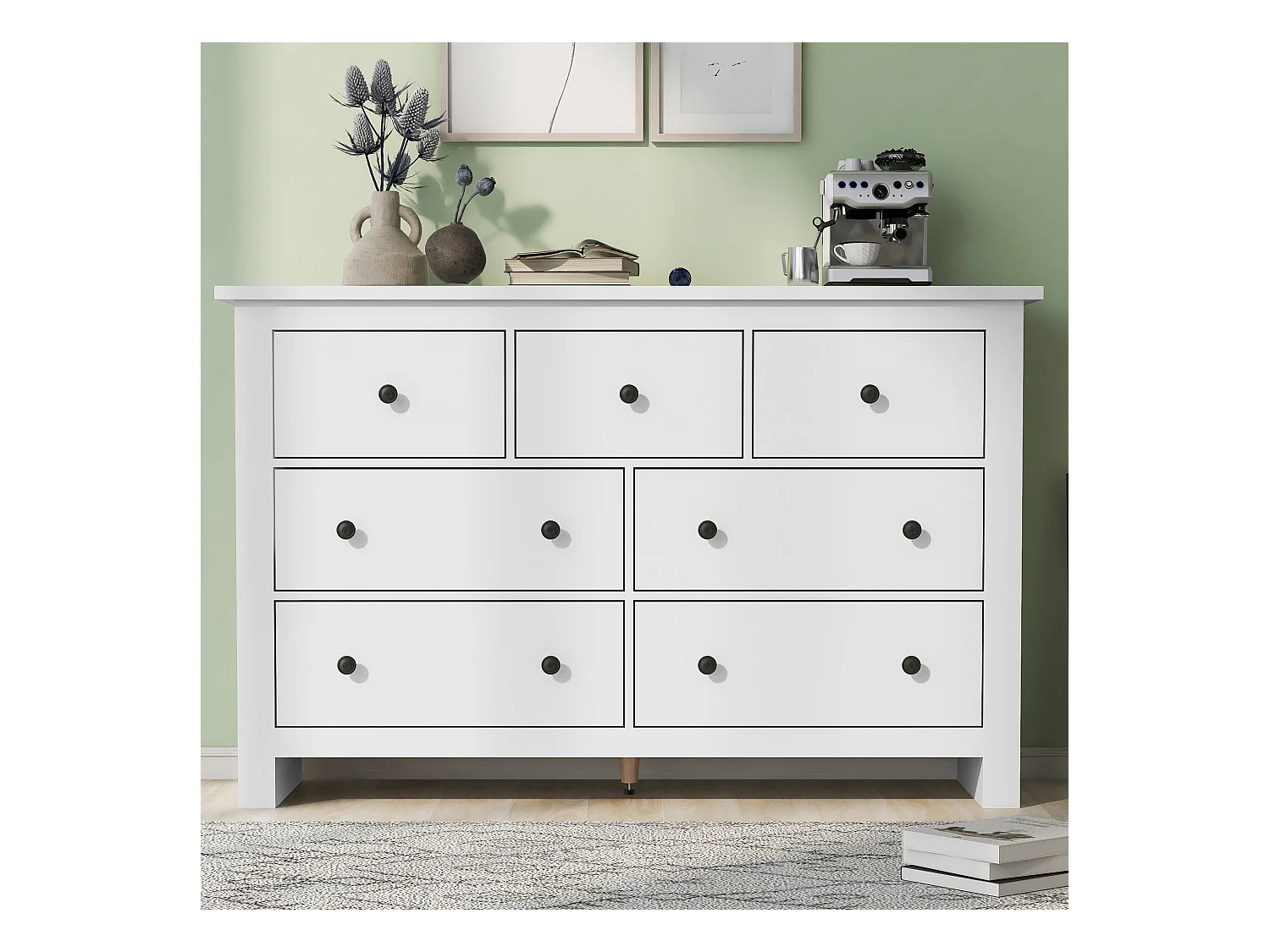 Modernes Sideboard mit 7 Schubladen - 152 x 40 x 89 cm - Spanplatte - für Esszimmer - Weiß