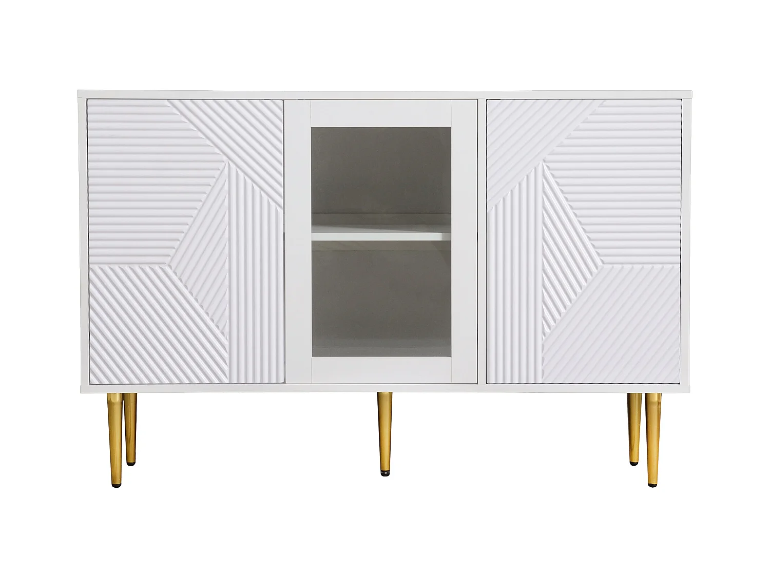 Buffet avec 3 portes - 120 x 38 x 79,5 cm - Panneau de particules et pieds en métal - Blanc