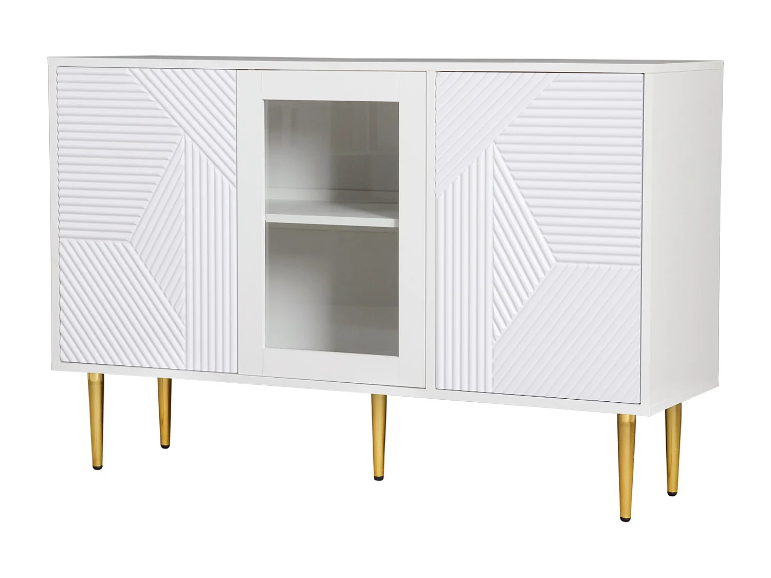 Buffet avec 3 portes - 120 x 38 x 79,5 cm - Panneau de particules et pieds en métal - Blanc